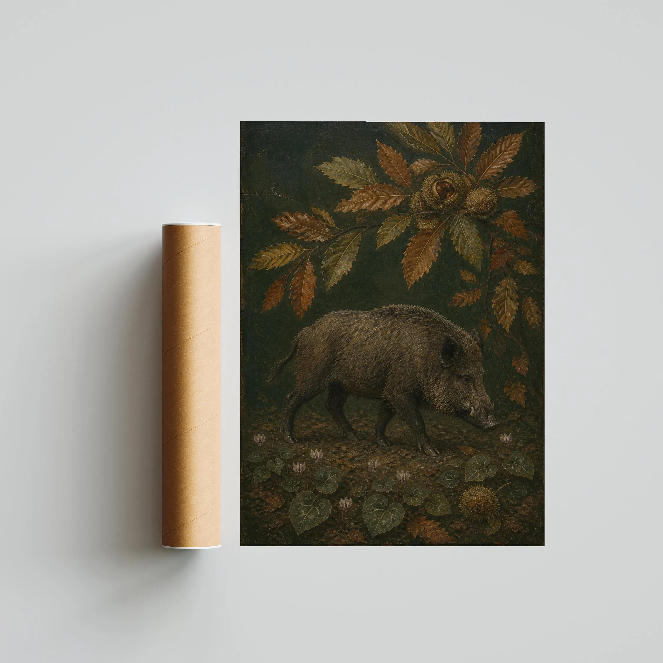 Wild Boar Wall Art, Arts and Crafts Animal Painting, Dark Chestnut Woodland Decor – Calm Wall Art by Artsify thumbnail 5