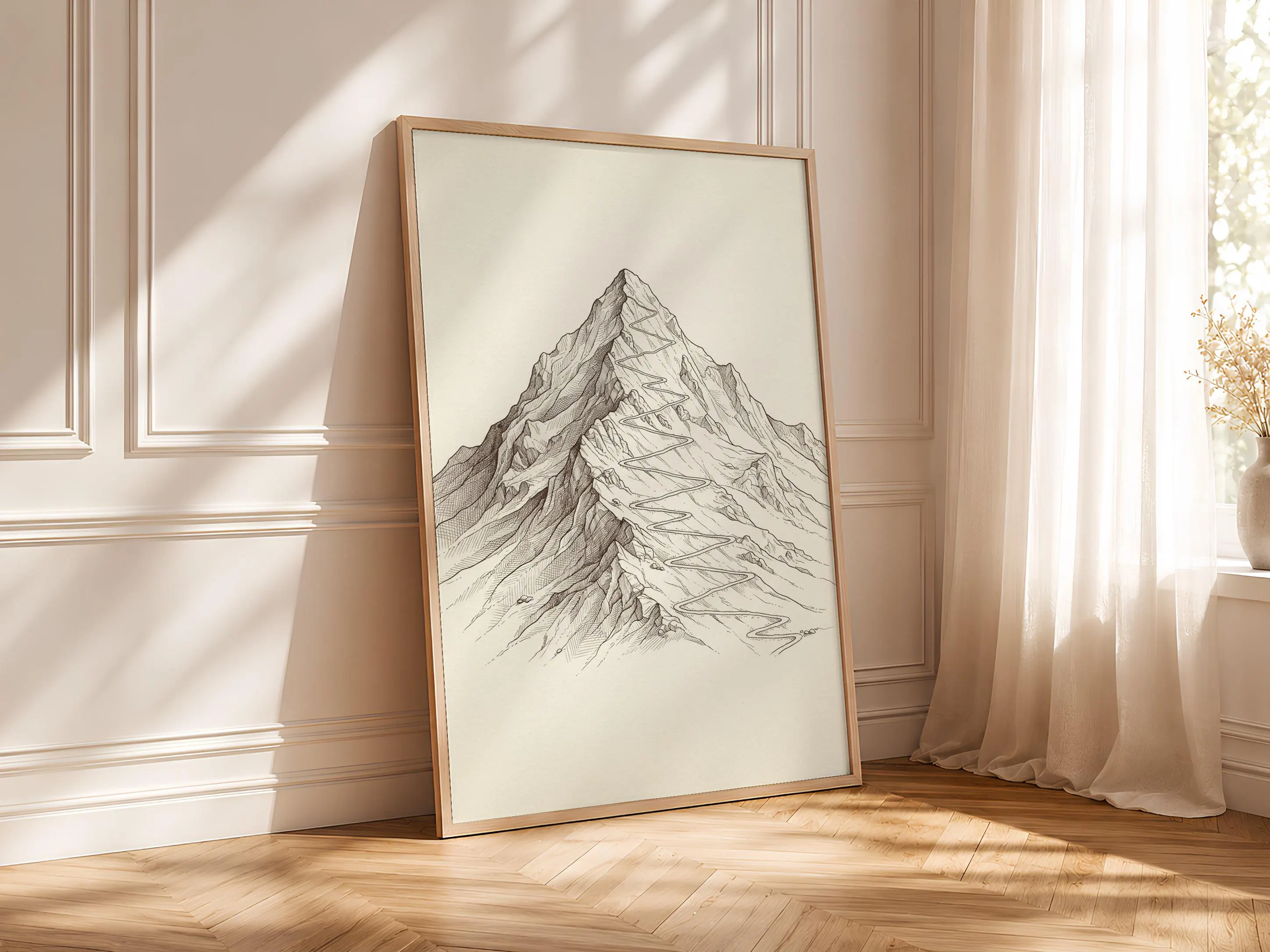 Mountain Peak Line Art Print, Hiking Trail Ink Sketch, Alpine Poster, Office Decor, Housewarming Gift – Calm Wall Art by Artsify thumbnail 4
