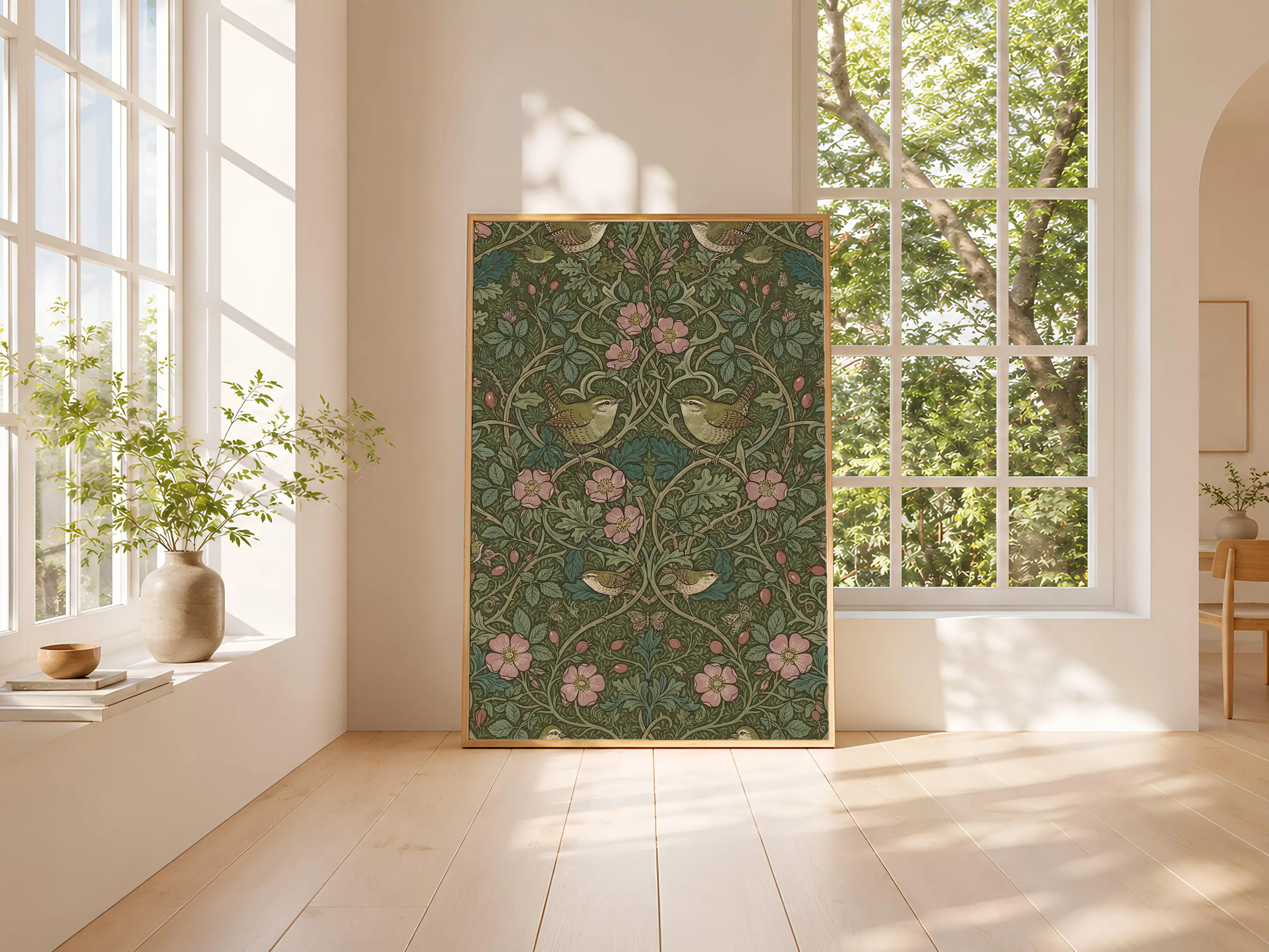 William Morris Style Print, Arts and Crafts Wren Poster, Dog Rose Wall Art, Kitchen Decor, Housewarming Gift – Calm Wall Art by Artsify thumbnail 3