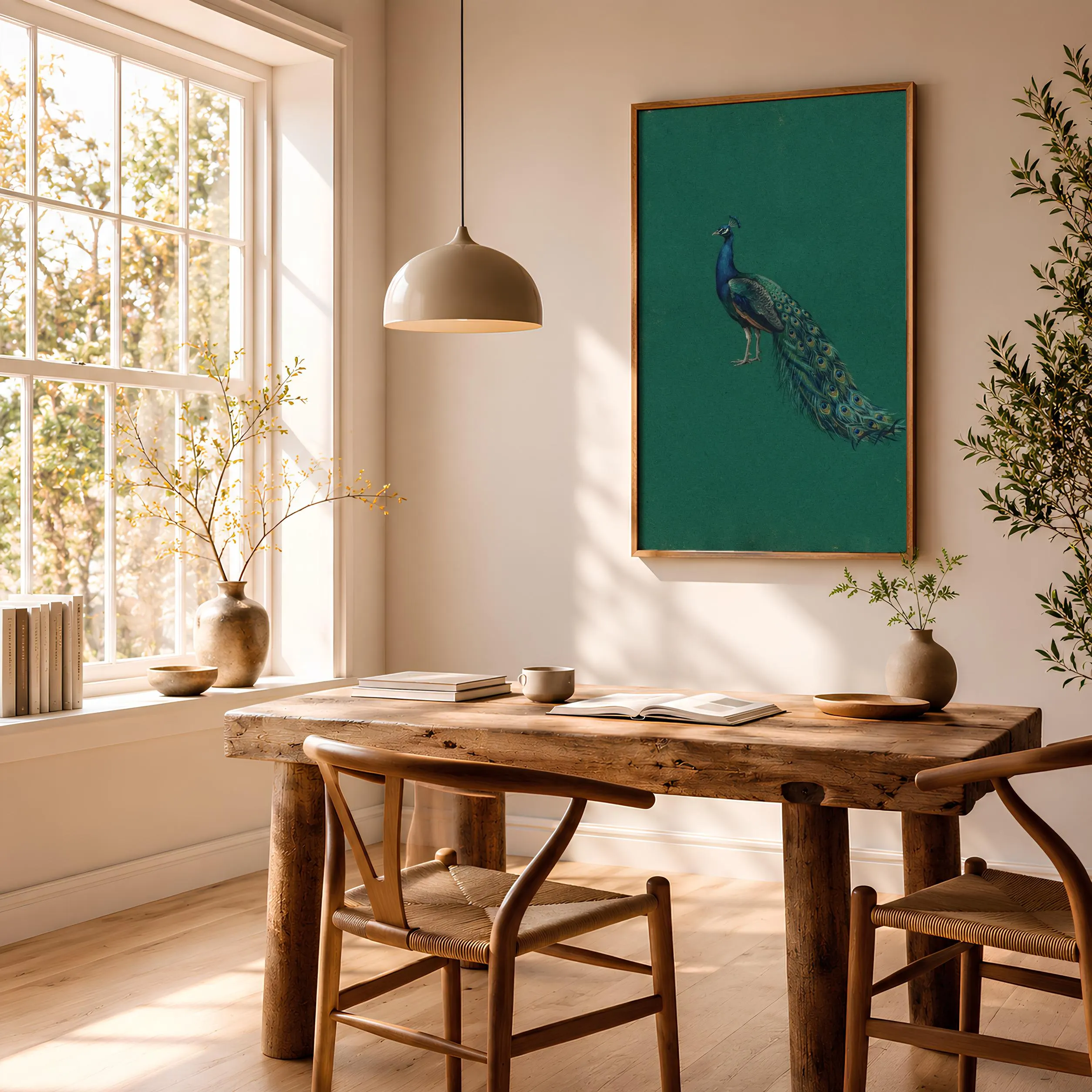 Peacock Wall Art, Emerald Minimalist Wildlife Painting, Vintage Jewel-Tone Print, Housewarming Gift – Calm Wall Art by Artsify thumbnail 2
