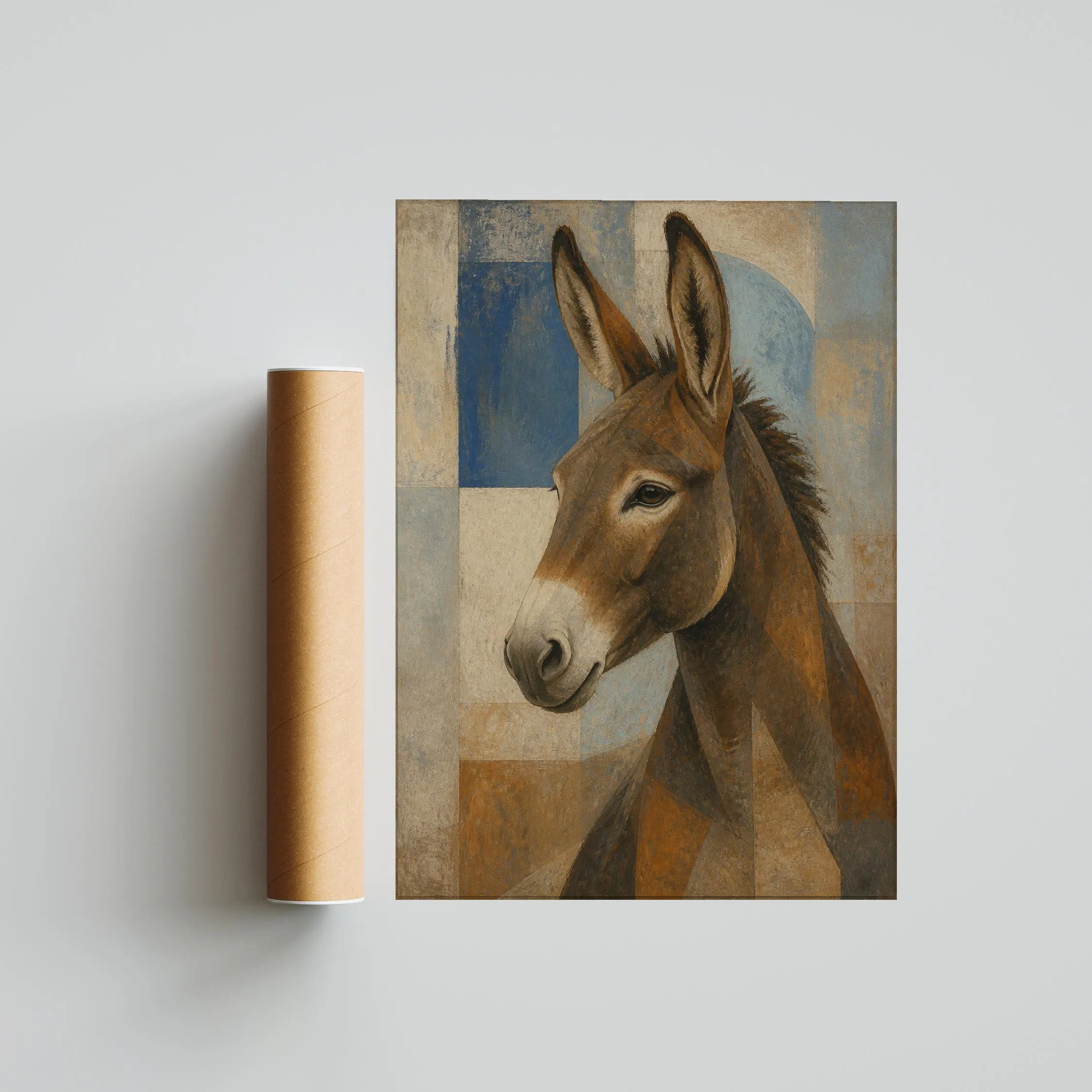 Brown Donkey Wall Art, Geometric Animal Oil Painting – Calm Wall Art by Artsify thumbnail 5