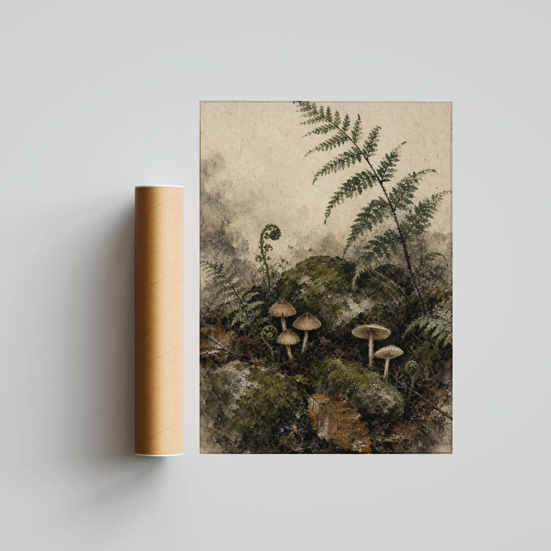 Japanese Mushroom Print, Fern Botanical Wall Art, Sumi E Woodland Poster, Cottagecore Japandi Decor, Housewarming Gift – Calm Wall Art by Artsify thumbnail 5