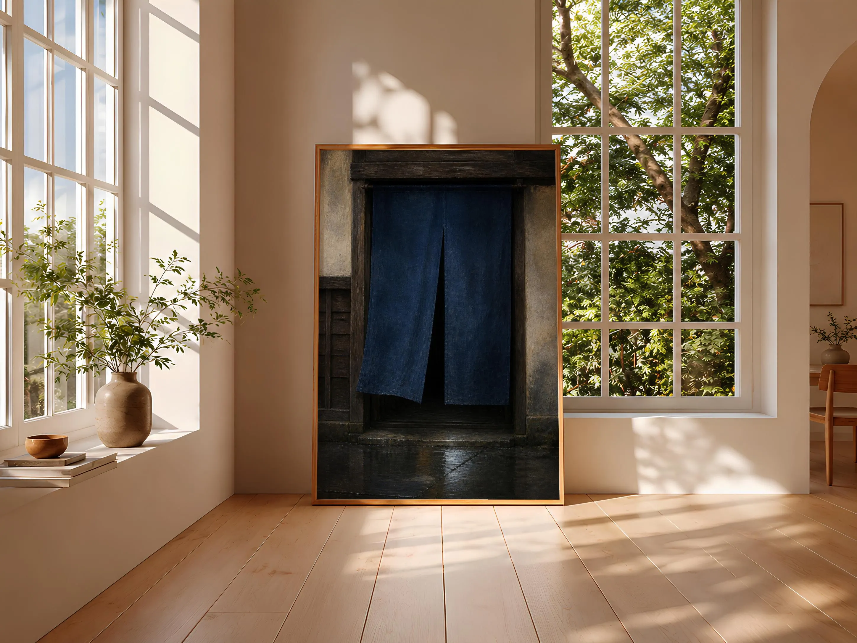 Noren Curtain Wall Art, Japanese Doorway Painting, Moody Indigo Rain Decor Print – Calm Wall Art by Artsify thumbnail 3