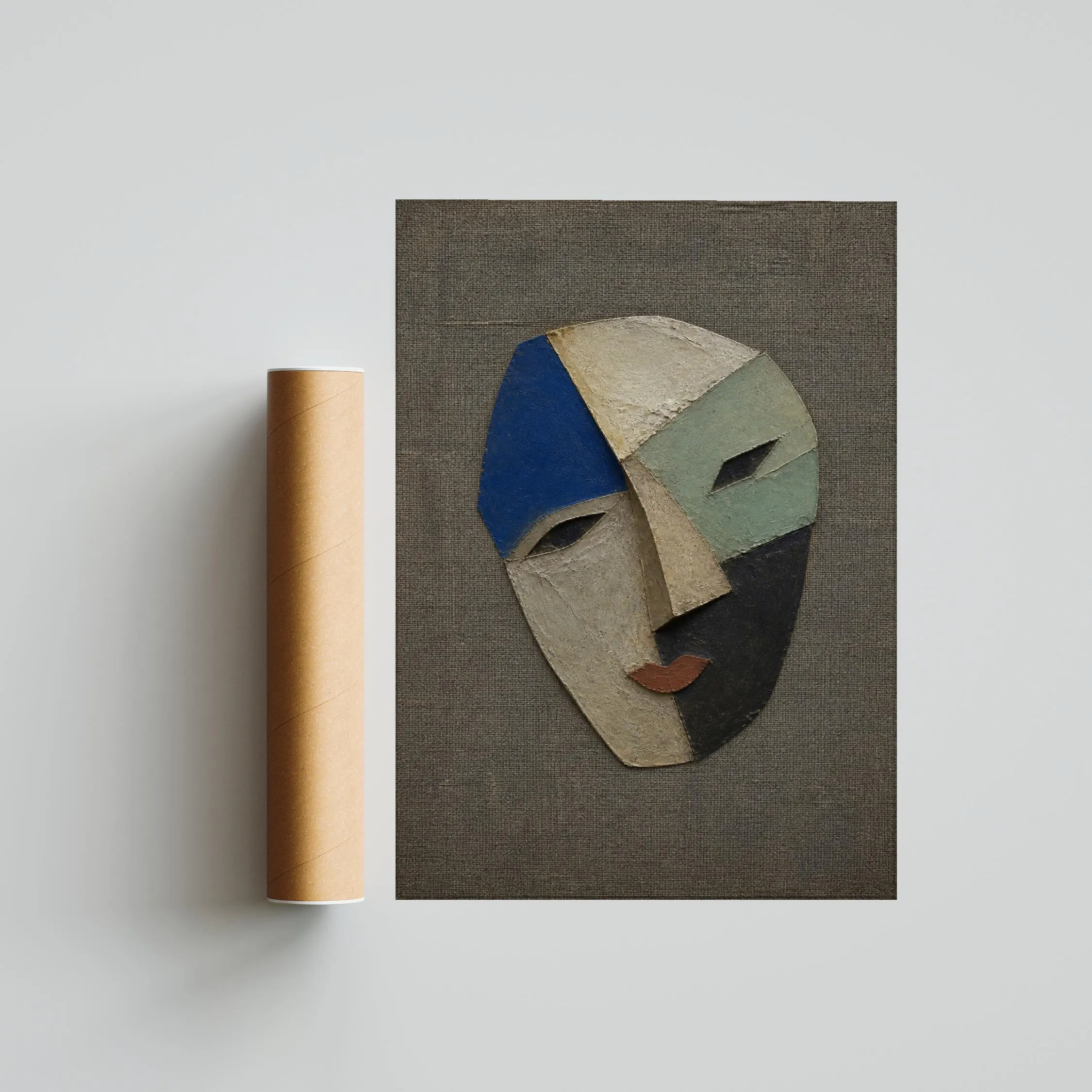 Cubist Portrait Wall Art, Cobalt Geometric Face Painting Print – Calm Wall Art by Artsify thumbnail 5
