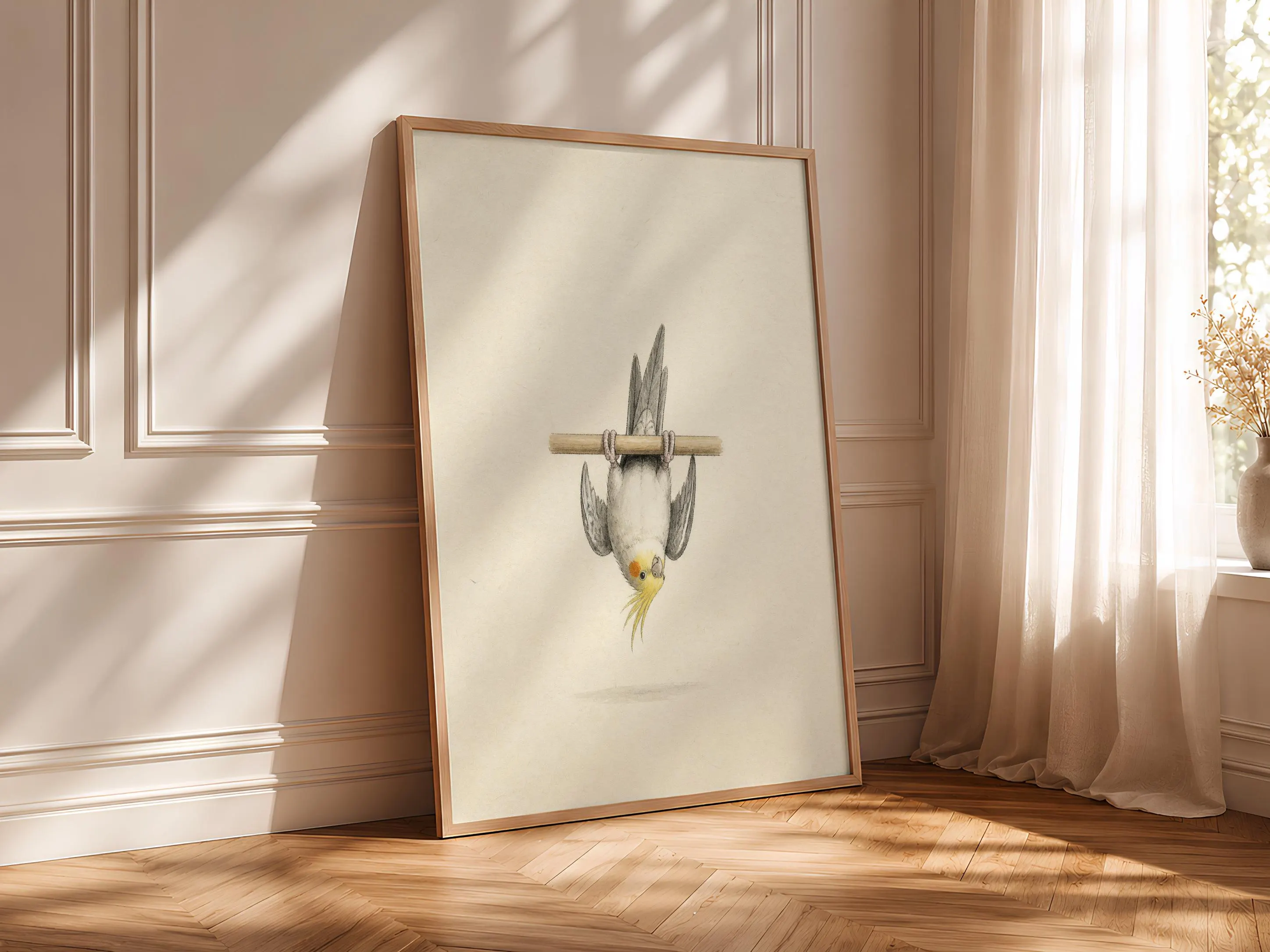 Funny Cockatiel Wall Art, Upside Down Bird, Minimalist Pet Painting – Calm Wall Art by Artsify thumbnail 4
