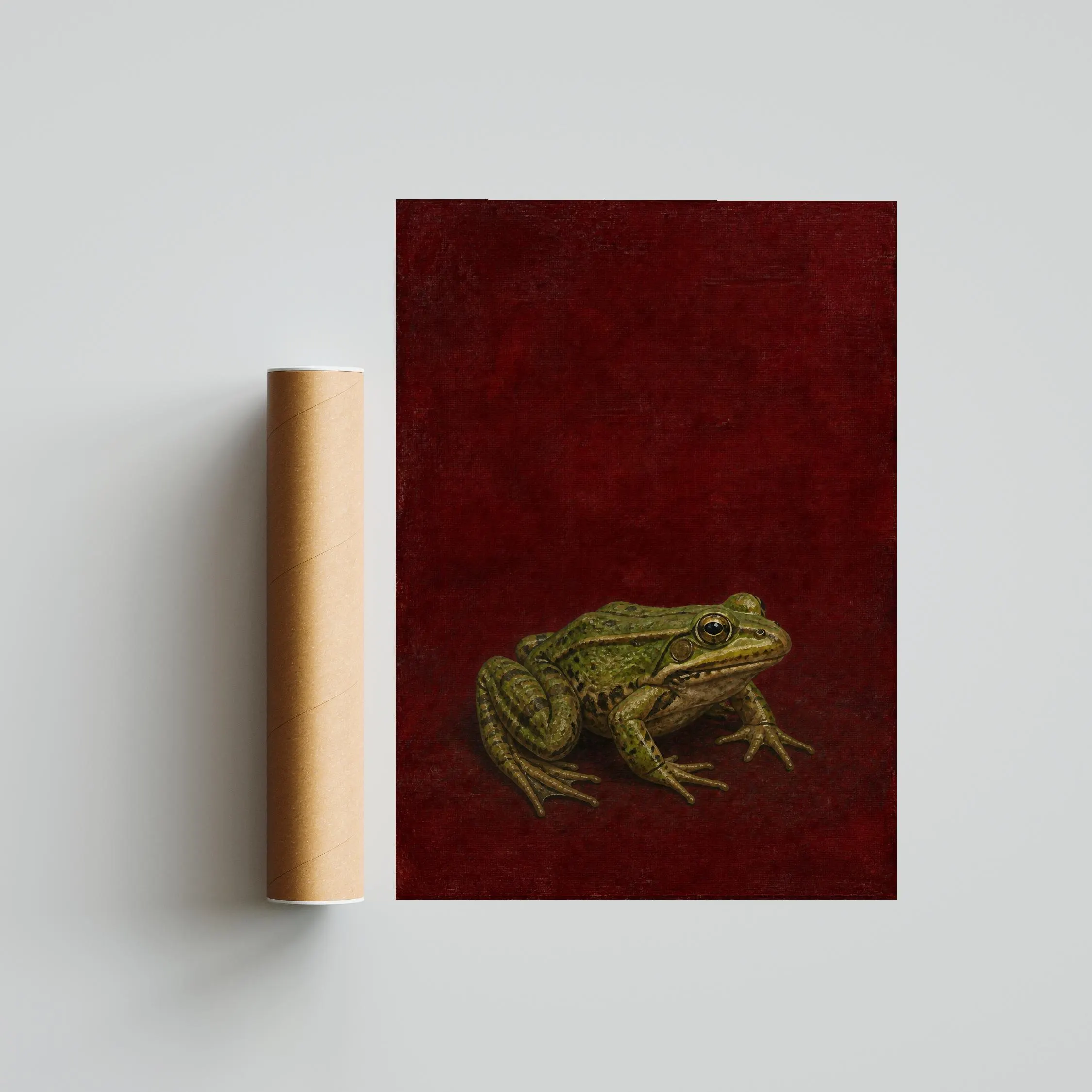 Frog Wall Art, Oxblood Jute Tempera Painting, Minimalist Animal Print, Housewarming Gift – Calm Wall Art by Artsify thumbnail 5