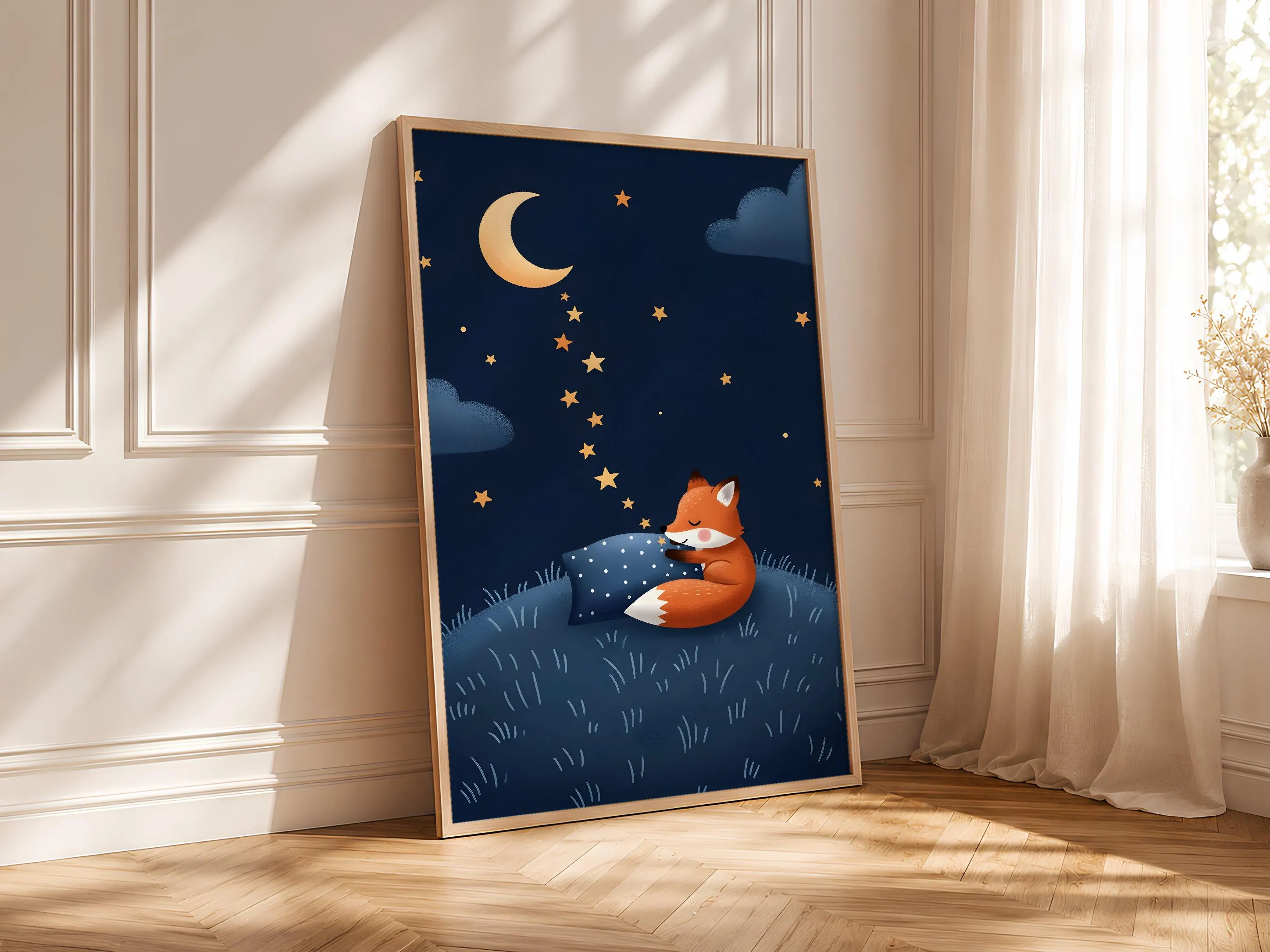 Fox Nursery Art Print, Starry Night Kids Poster, Whimsical Bedtime Wall Art, Cozy Baby Room Decor, Housewarming Gift – Calm Wall Art by Artsify thumbnail 4