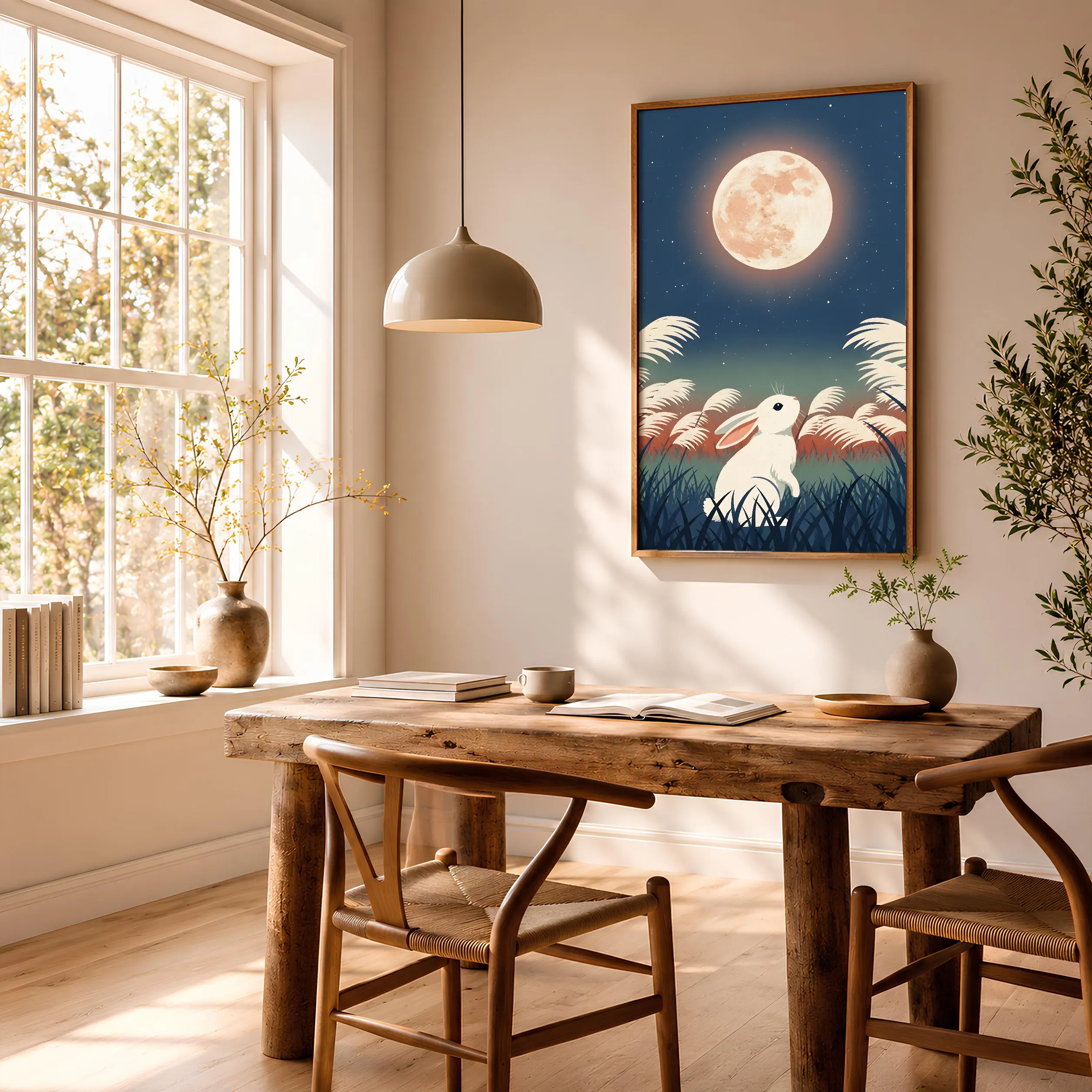 Moon Rabbit Art Print, Japanese Night Sky Poster, Woodblock Style Animal Wall Art, Calm Bedroom Decor, A1/A2/A3/A4, Housewarming Gift – Calm Wall Art by Artsify thumbnail 2