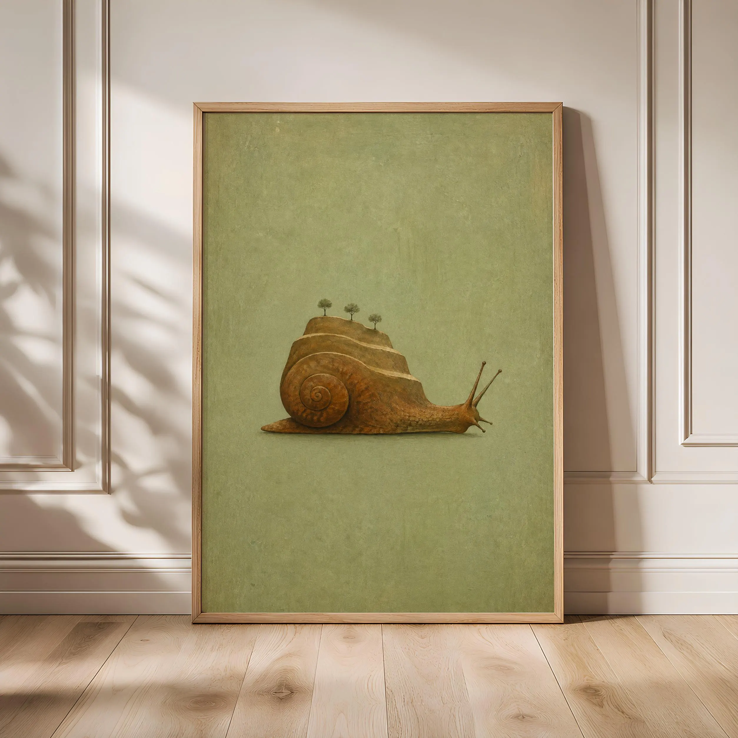 Terrace Snail Wall Art, Minimal Surreal Folk Landscape, Slow Living Decor – Calm Wall Art by Artsify