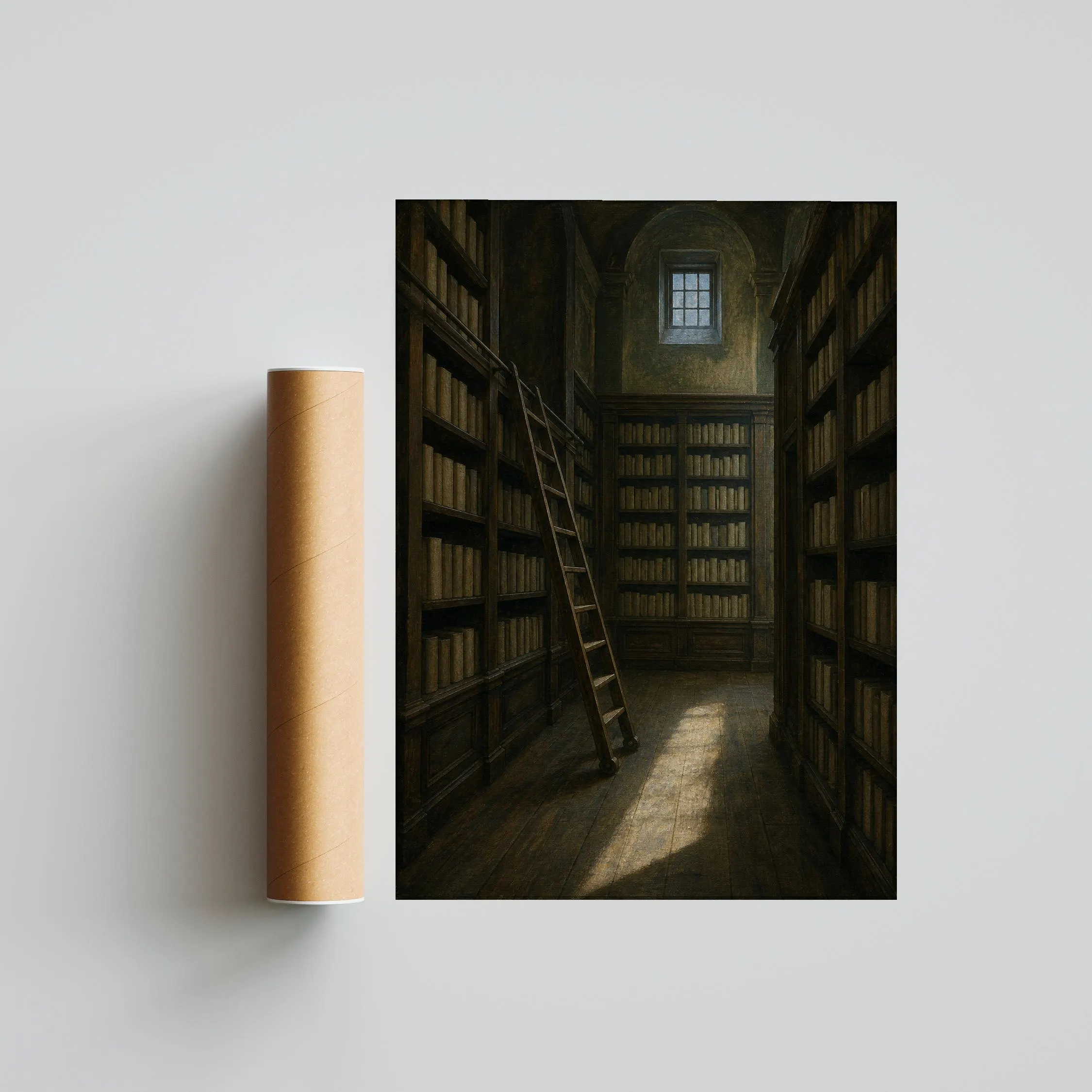 Library Ladder Print, Moss Green Architectural Wall Art, Moody Reading Room Poster, Housewarming Gift – Calm Wall Art by Artsify thumbnail 5