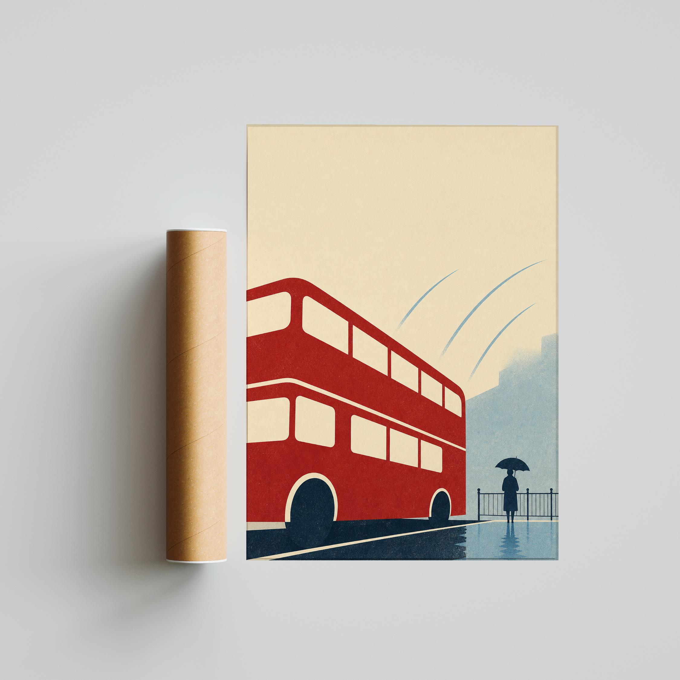 London Bus Poster Print, Minimalist Travel Wall Art, Vintage City Poster, British Wall Decor, Housewarming Gift – Calm Wall Art by Artsify thumbnail 5