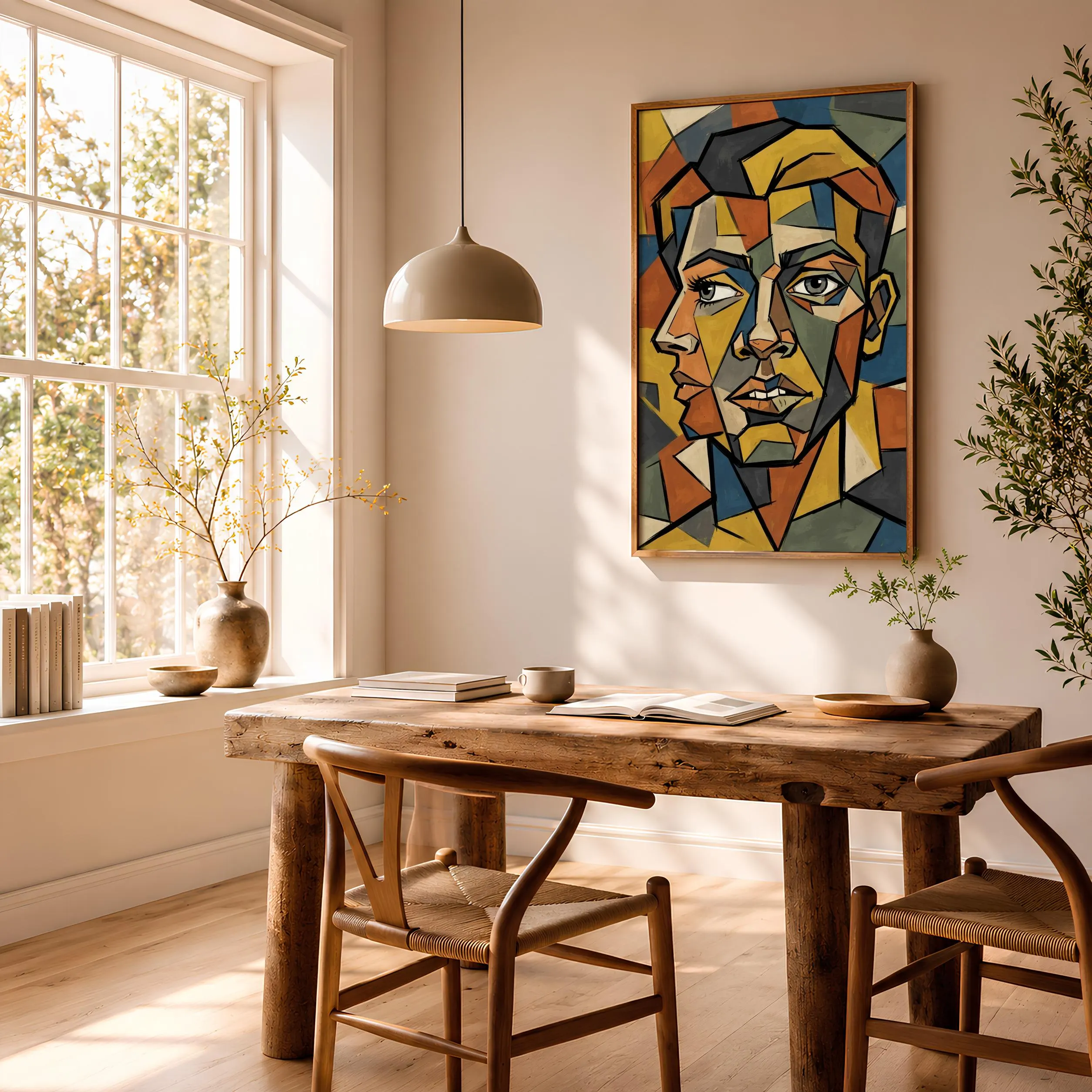 Cubist Portrait Print, Abstract Geometric Face Poster, Mustard Wall Art, Modern Art Gift – Calm Wall Art by Artsify thumbnail 2
