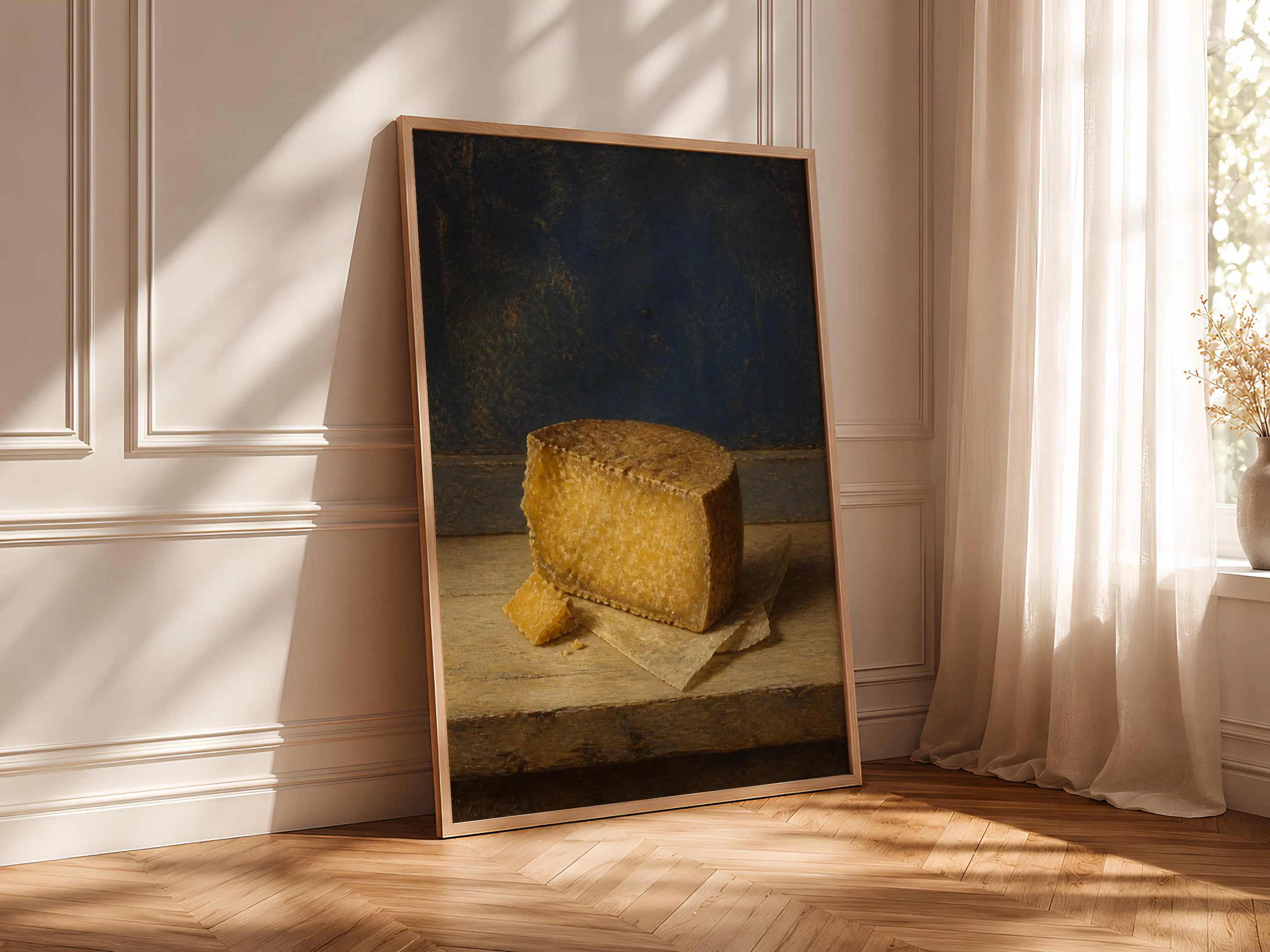Aged Cheese Wall Art, Rustic Dutch Still Life, Golden Amber Kitchen Print – Calm Wall Art by Artsify thumbnail 4