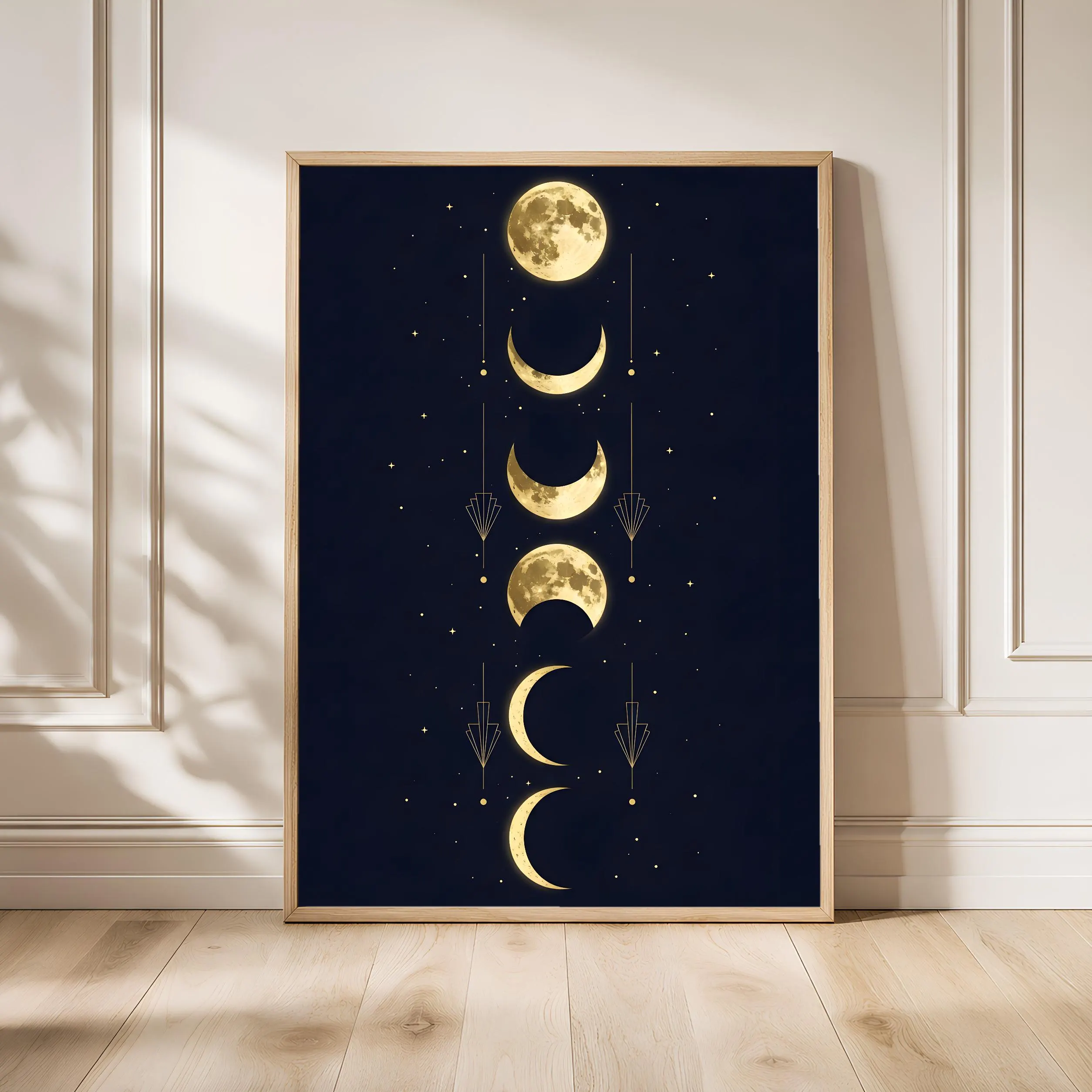 Moon Phases Wall Art Print, Celestial Navy Gold Poster, Boho Bedroom Decor, Unframed – Calm Wall Art by Artsify