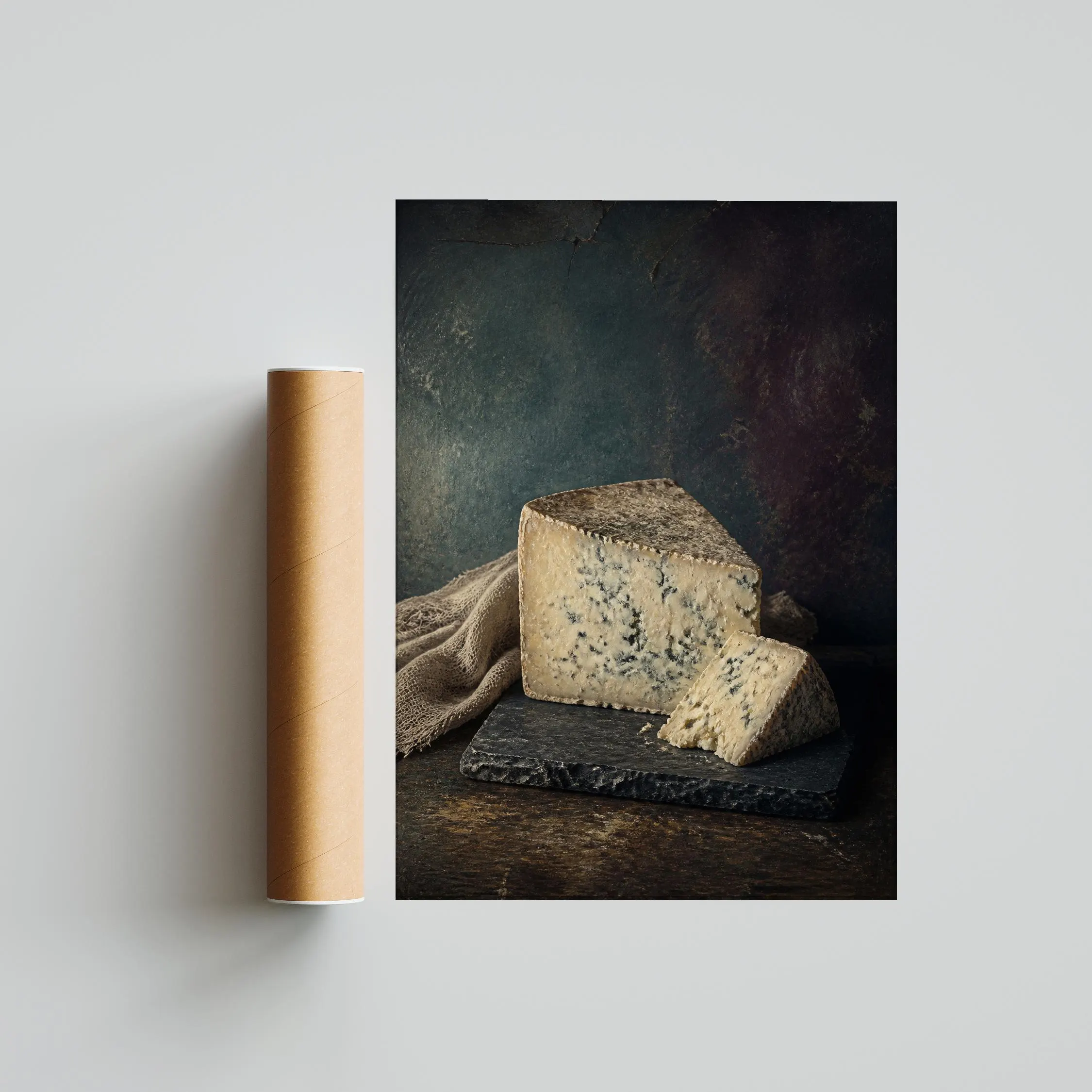 Blue Cheese Wall Art, Rustic Cellar Still Life, Moody Dark Kitchen Print – Calm Wall Art by Artsify thumbnail 5