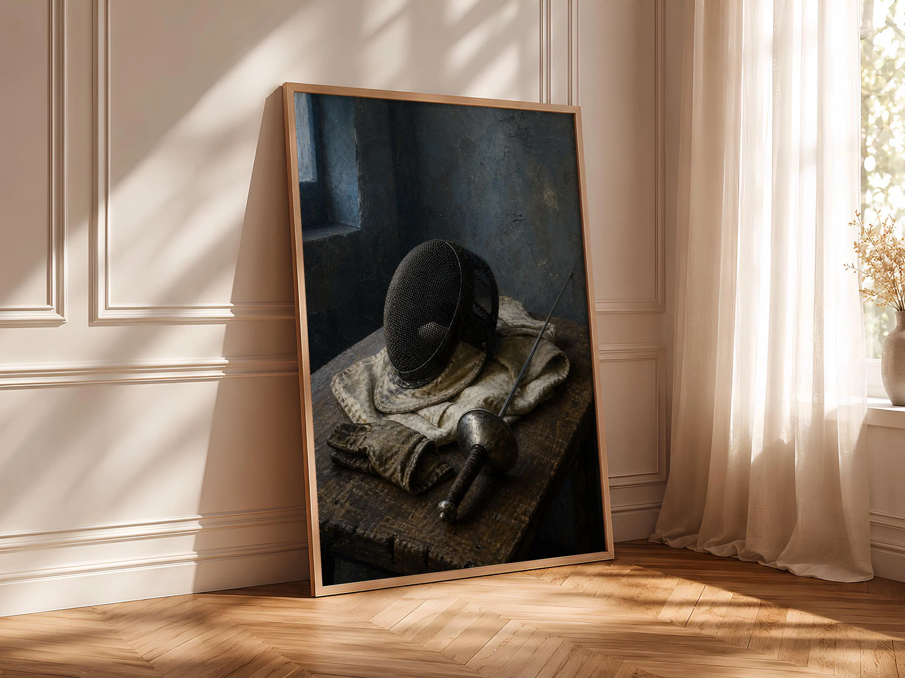 Vintage Fencing Print, Sport Still Life Wall Art, Fencing Mask Poster, Athletic Decor, Housewarming Gift – Calm Wall Art by Artsify thumbnail 4
