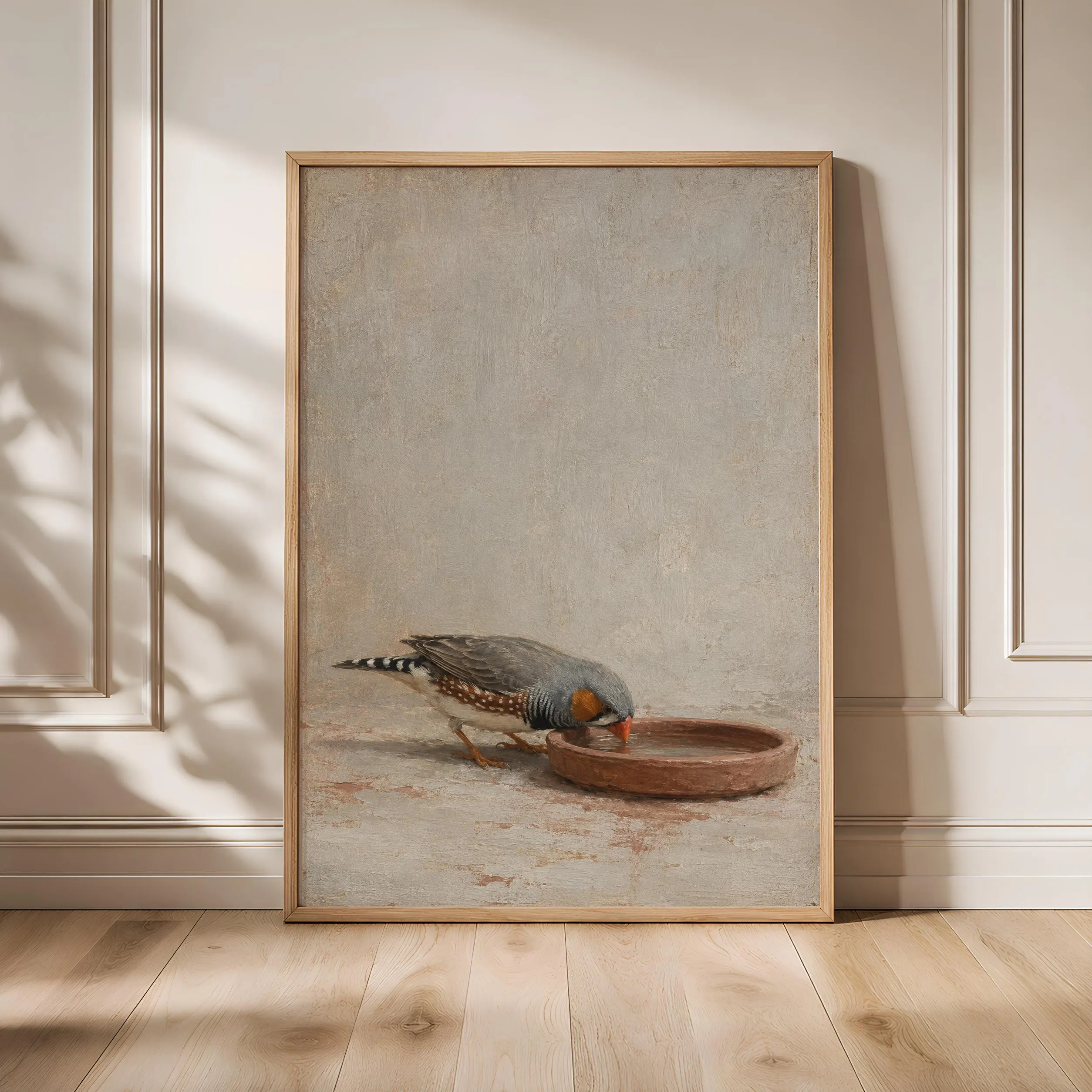 Zebra Finch Wall Art, Quiet Bird Oil Painting Print – Calm Wall Art by Artsify