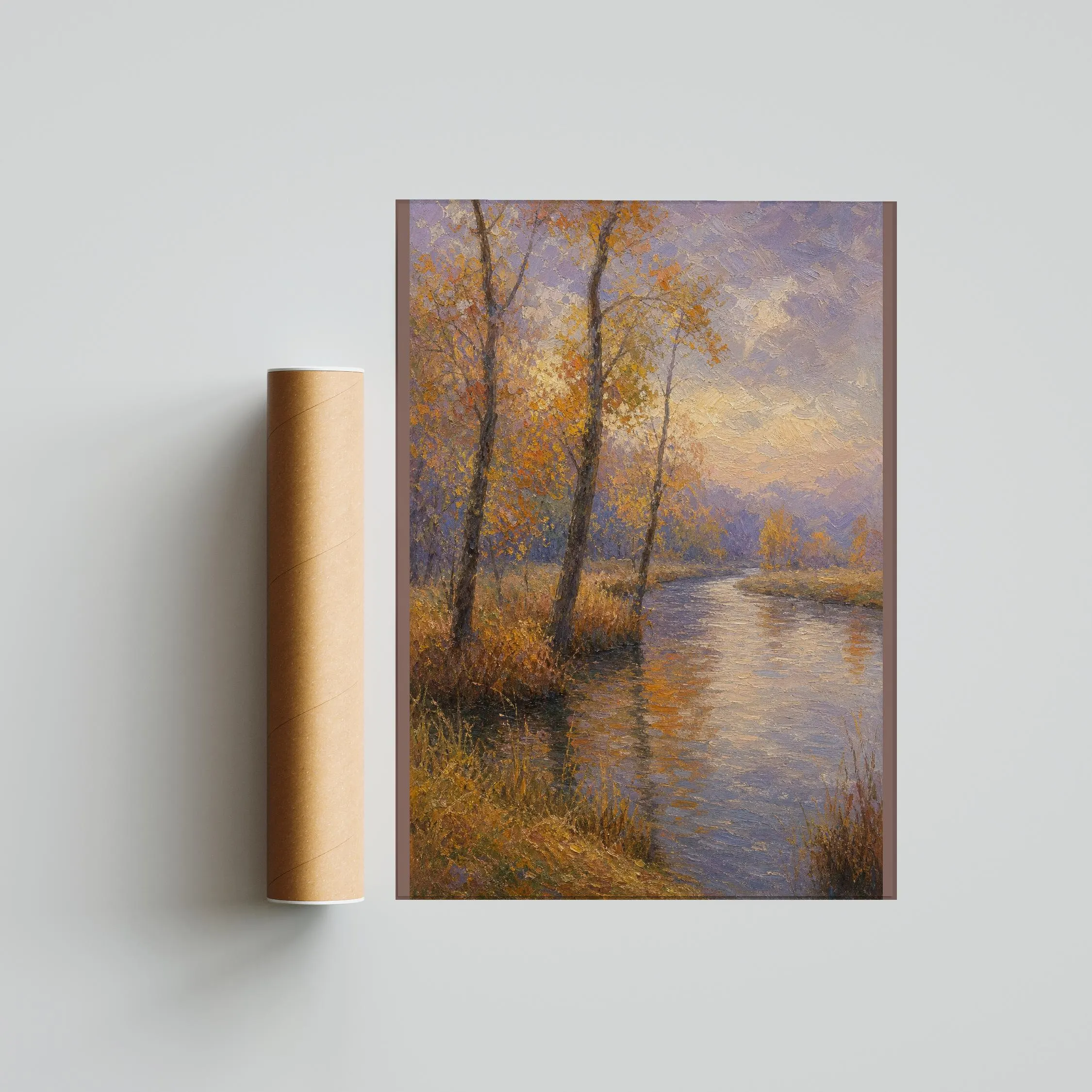 Monet Style River Print, Impressionist Landscape Wall Art, Amber Autumn Poster, Fall Cottage Decor, Housewarming Gift – Calm Wall Art by Artsify thumbnail 5