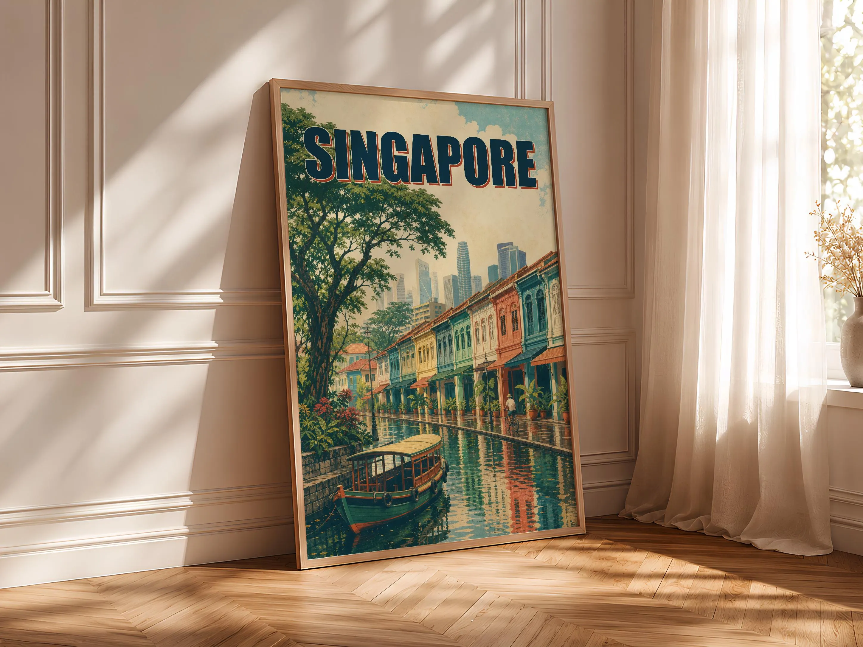Singapore Travel Poster Print, Vintage Skyline Wall Art, Bold Typography Poster, City Name Wall Decor, Housewarming Gift – Calm Wall Art by Artsify thumbnail 4