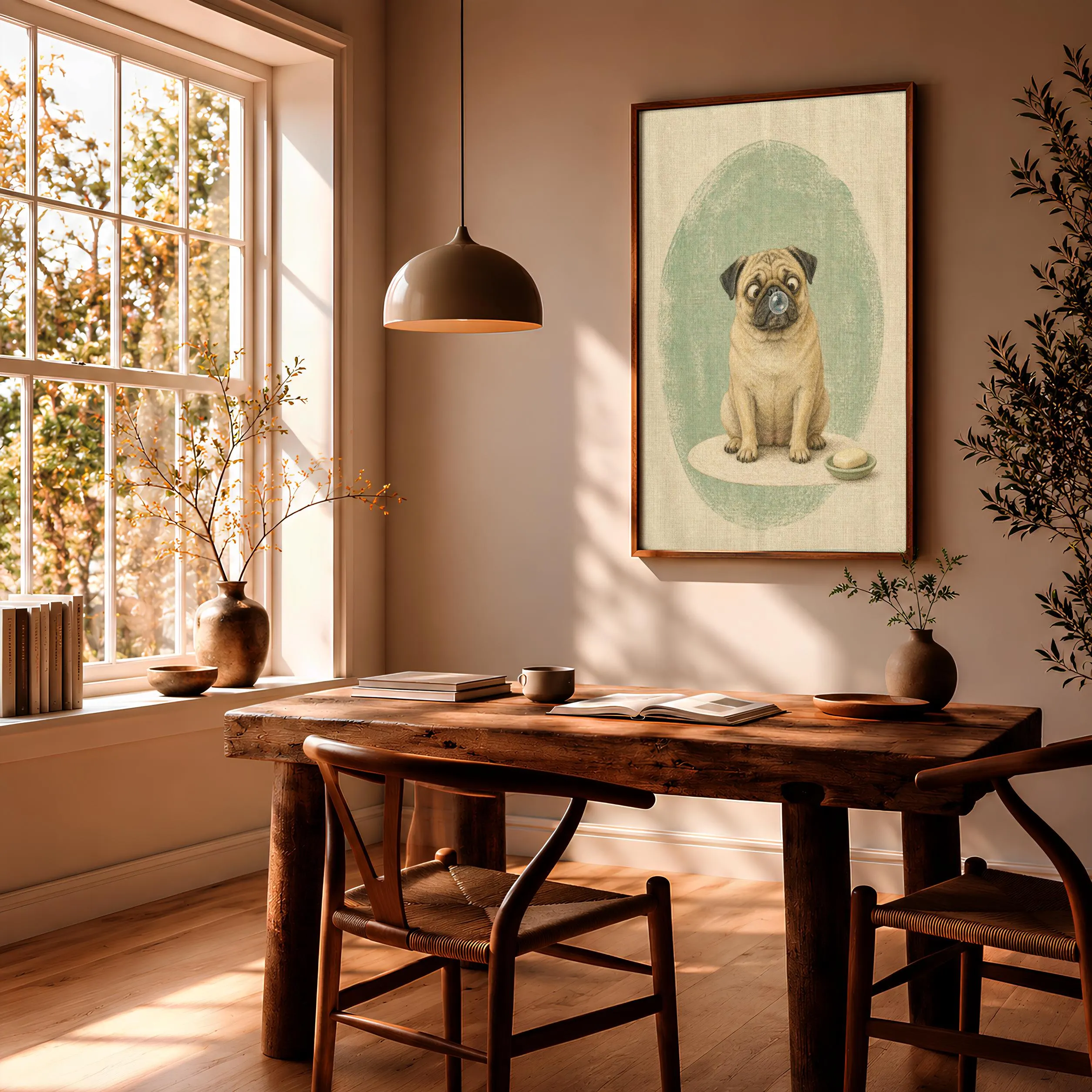Funny Pug Bathroom Art, Soap Bubble Dog, Minimalist Pet Print – Calm Wall Art by Artsify thumbnail 2