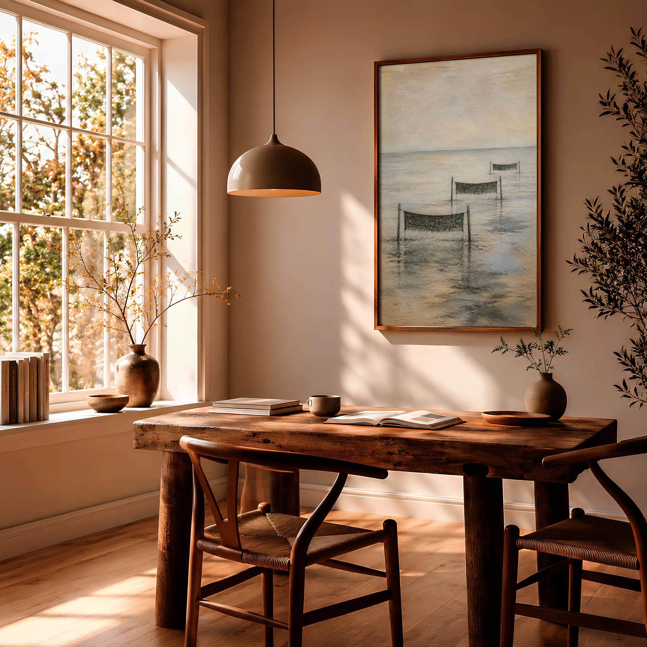 Seaweed Nets Wall Art, Japanese Coastal Landscape, Muted Misty Tidal Print – Calm Wall Art by Artsify thumbnail 2