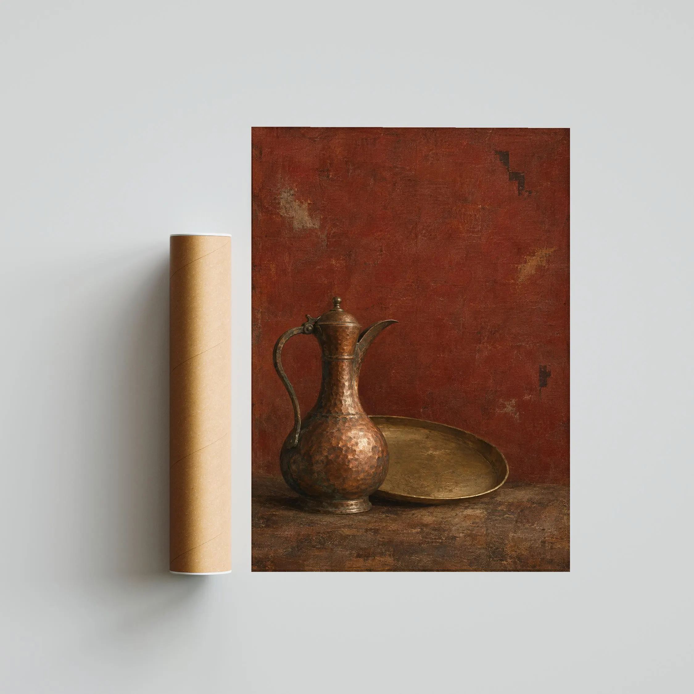 Hammered Copper Ewer Wall Art, Old World Still Life Painting – Calm Wall Art by Artsify thumbnail 5