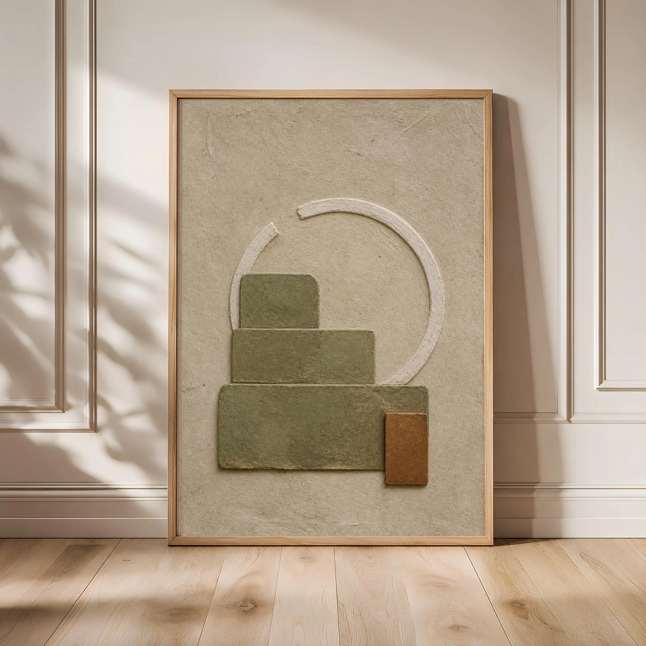 Olive Green Geometric Wall Art, Neutral Textured Minimalist Print, Japandi Relief Poster, Housewarming Gift – Calm Wall Art by Artsify