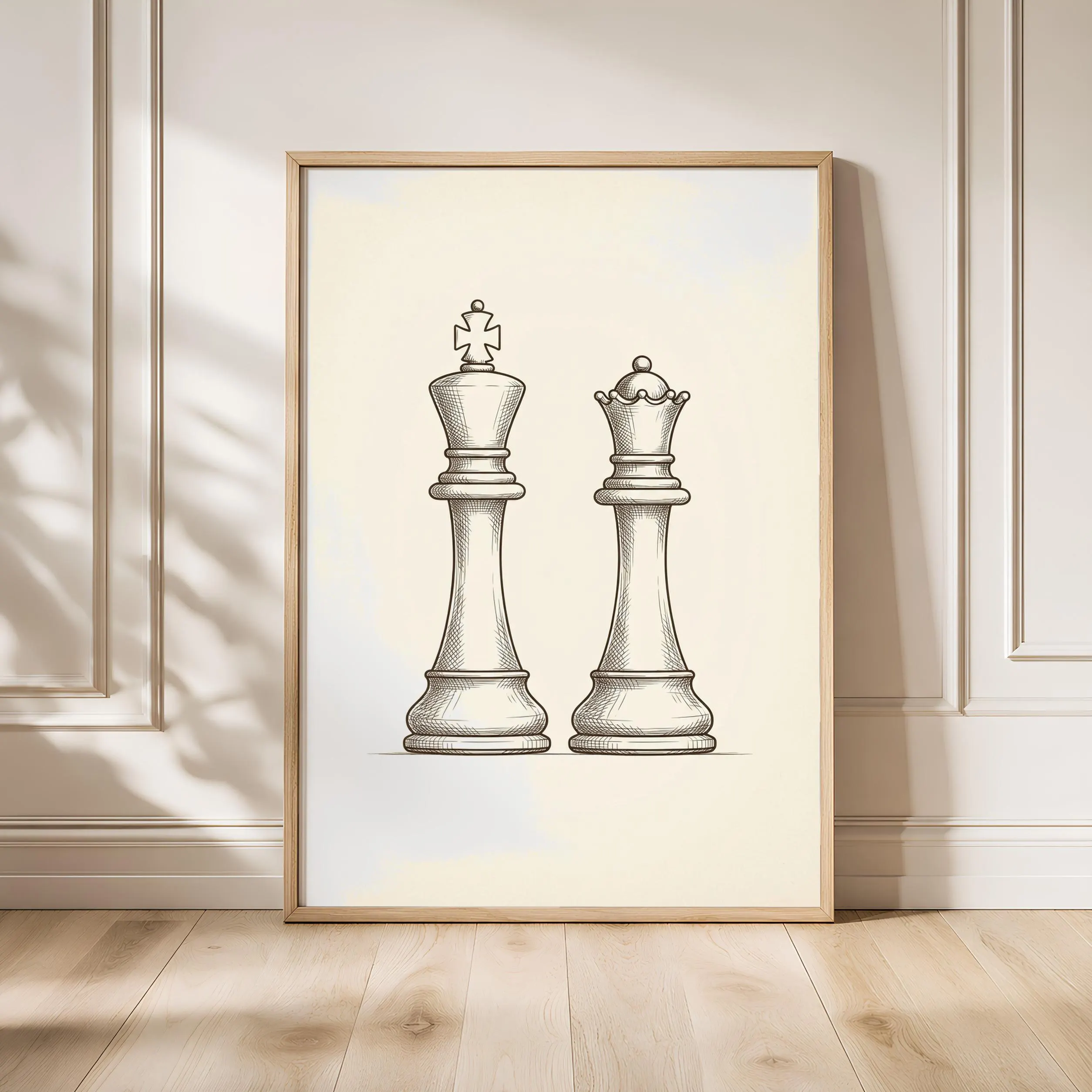 Chess King and Queen Line Art Print, Ink Sketch, Game Room Poster, Living Room Decor, Chess Gift – Calm Wall Art by Artsify
