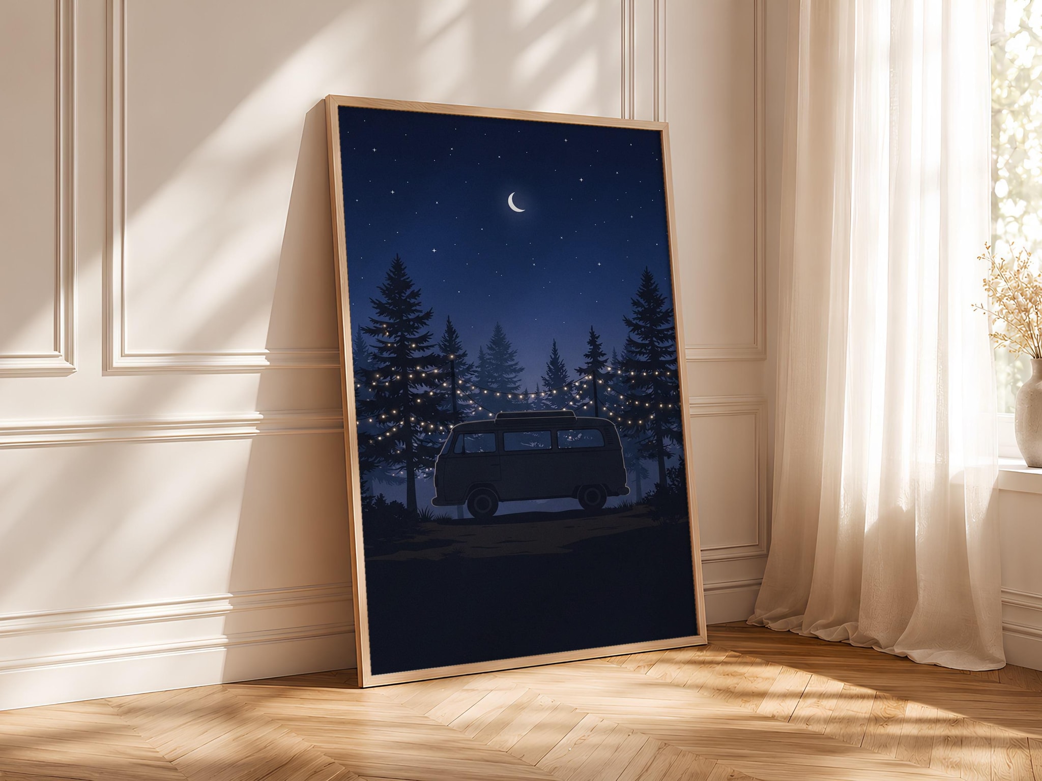 Retro Camper Van Print, Starry Night Camping Poster, Navy Wall Art, Vanlife Decor, Housewarming Gift – Calm Wall Art by Artsify thumbnail 4