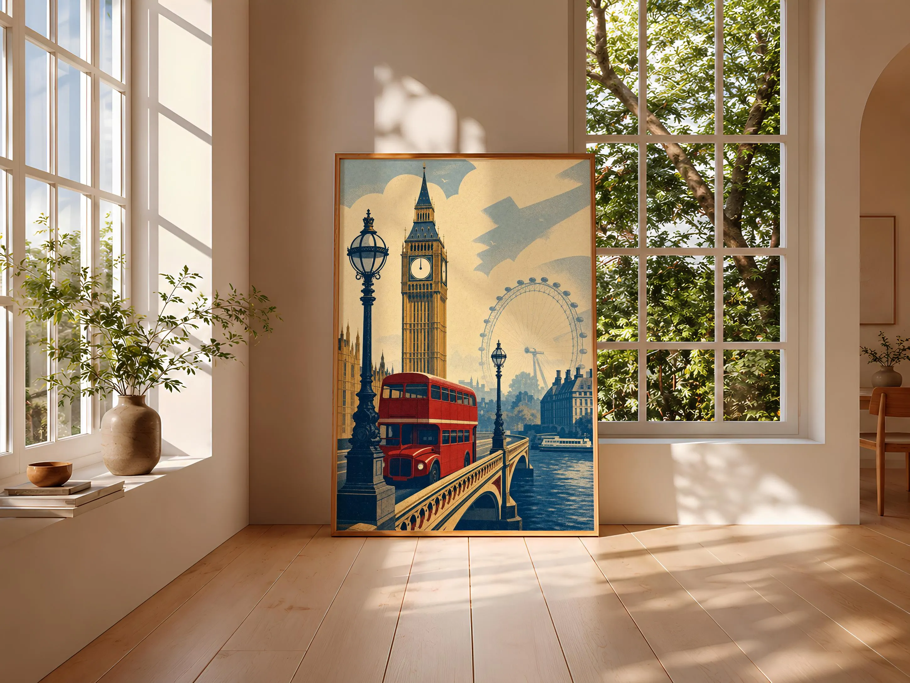 London Skyline Painting Print, Big Ben Wall Art, Vintage Cityscape Poster, British Travel Decor, Housewarming Gift – Calm Wall Art by Artsify thumbnail 3