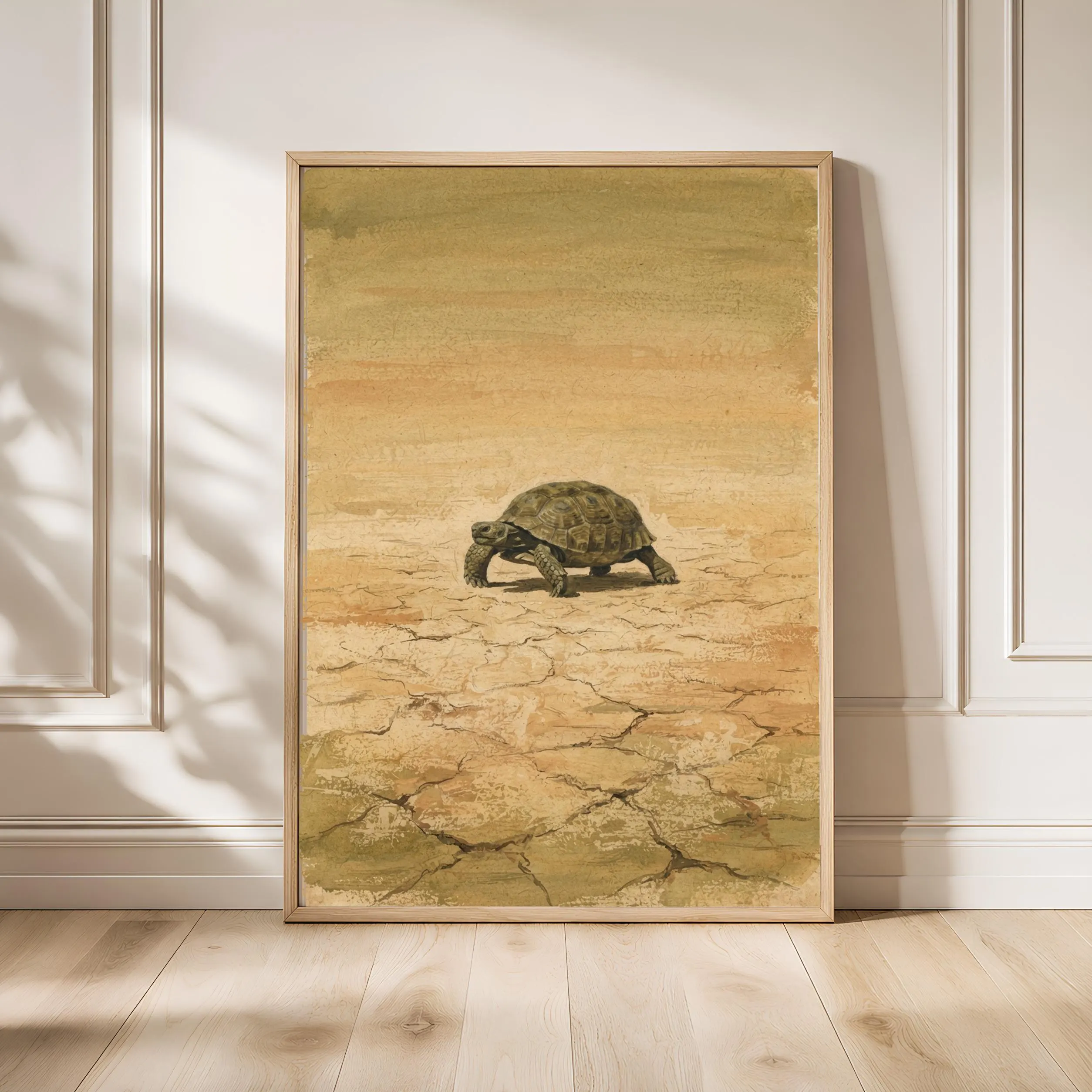 Tortoise Wall Art, Desert Sand Minimalist Wildlife Painting, Vintage Print, Housewarming Gift – Calm Wall Art by Artsify