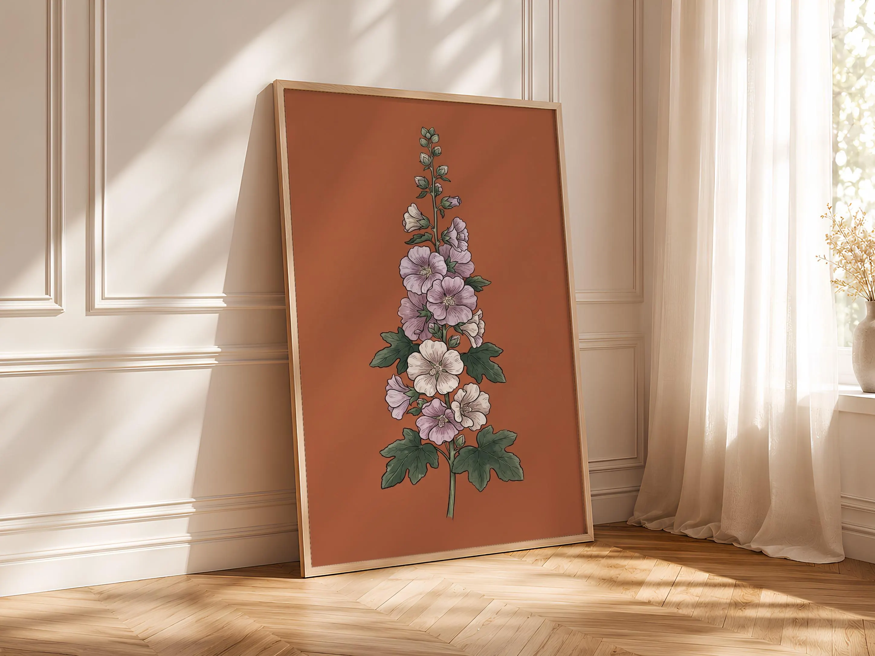 William Morris Hollyhock Print, Arts and Crafts Botanical Line Art, Minimal Flower Poster, Entryway Decor, Housewarming Gift – Calm Wall Art by Artsify thumbnail 4