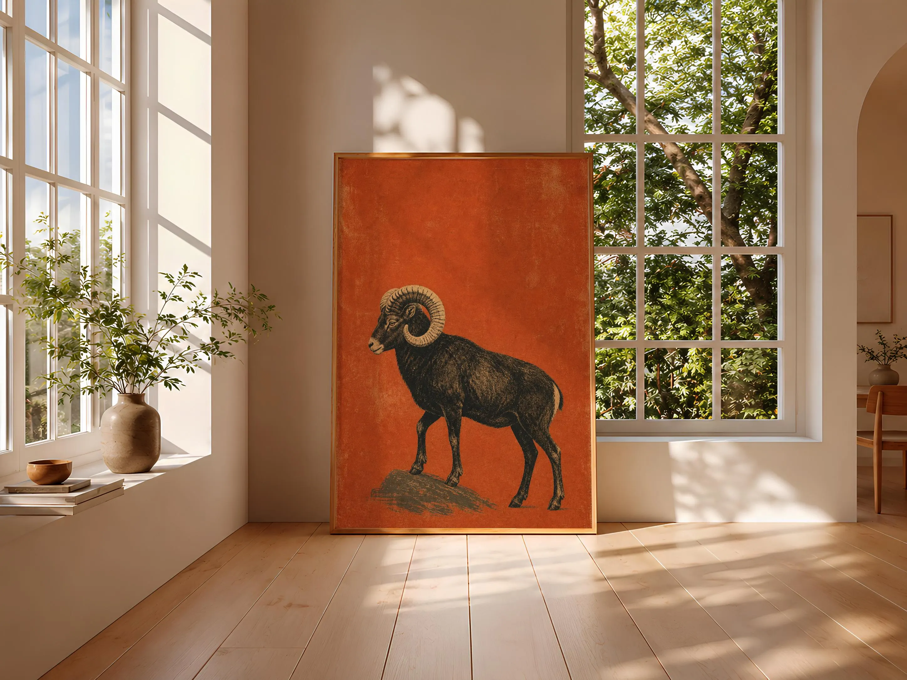 Vintage Ram Poster Print, Mountain Sheep Wall Art, Terracotta Animal Decor, Mid Century Lodge Art, Housewarming Gift – Calm Wall Art by Artsify thumbnail 3