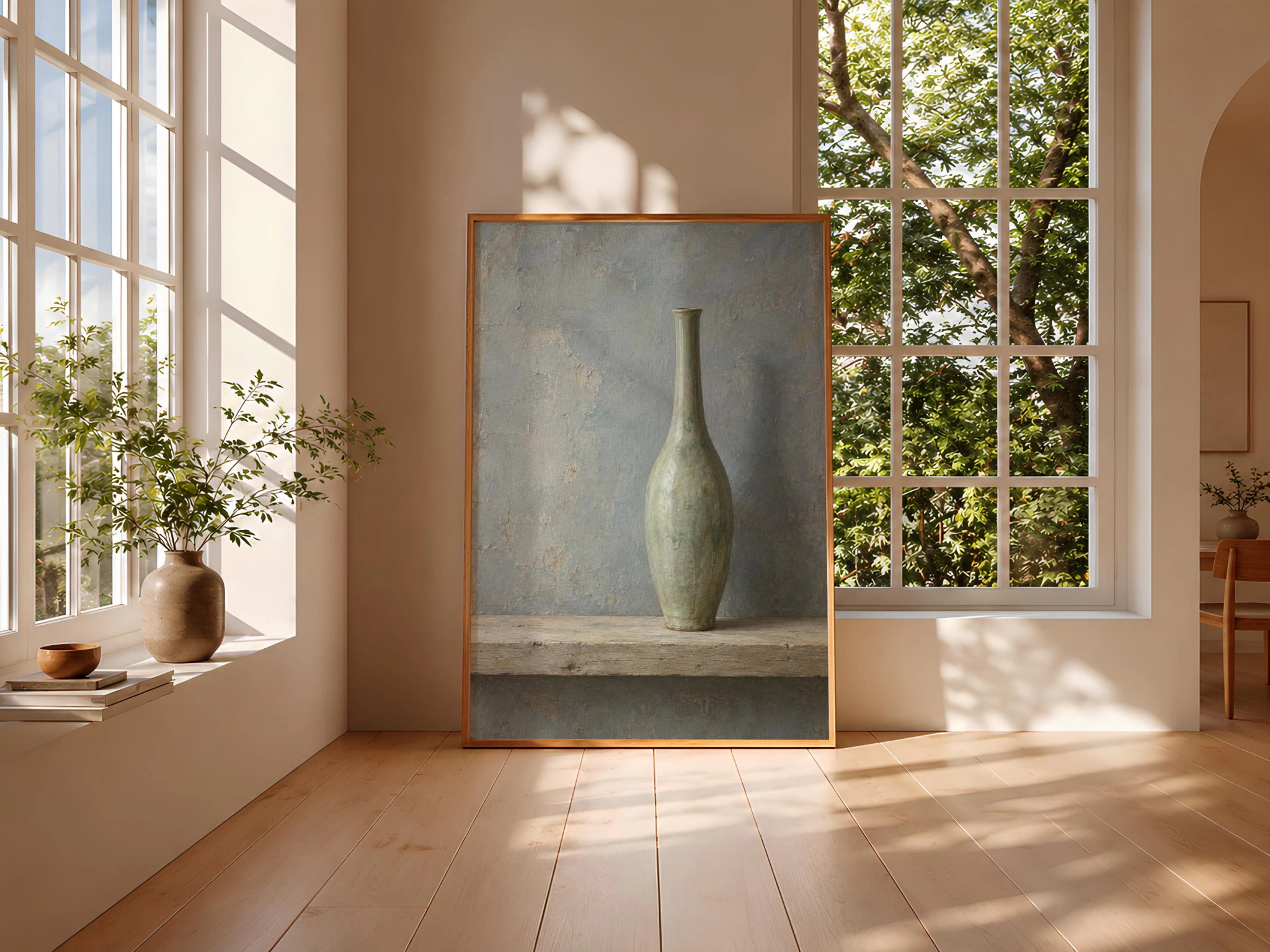 Sage Green Vase Wall Art, Minimal Japandi Pottery Painting, Celadon Bottle Decor – Calm Wall Art by Artsify thumbnail 3