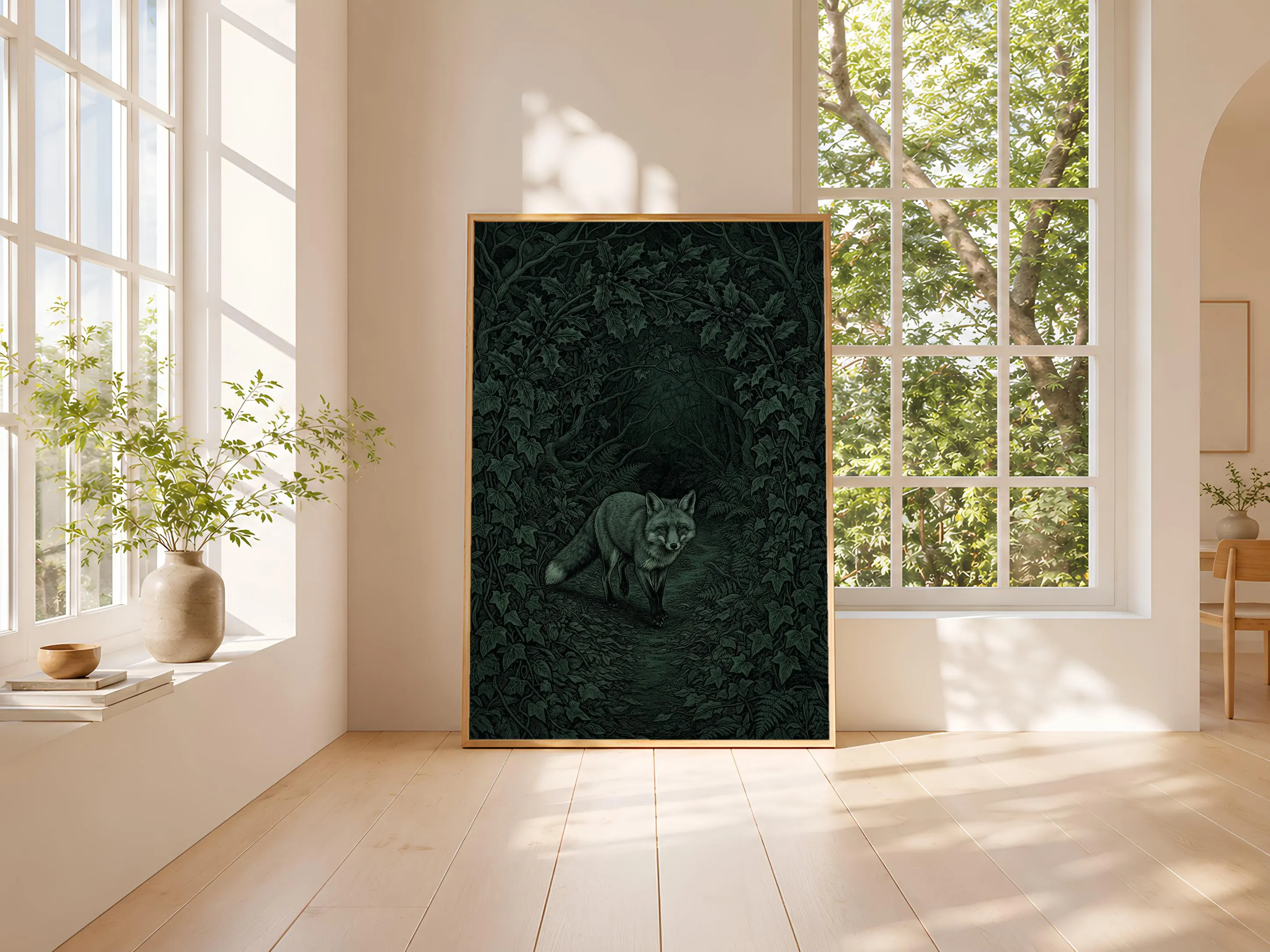 Vintage Fox Print, Woodland Animal Wall Art, Arts and Crafts Wildlife Poster, Dark Cottagecore Decor, Housewarming Gift – Calm Wall Art by Artsify thumbnail 3
