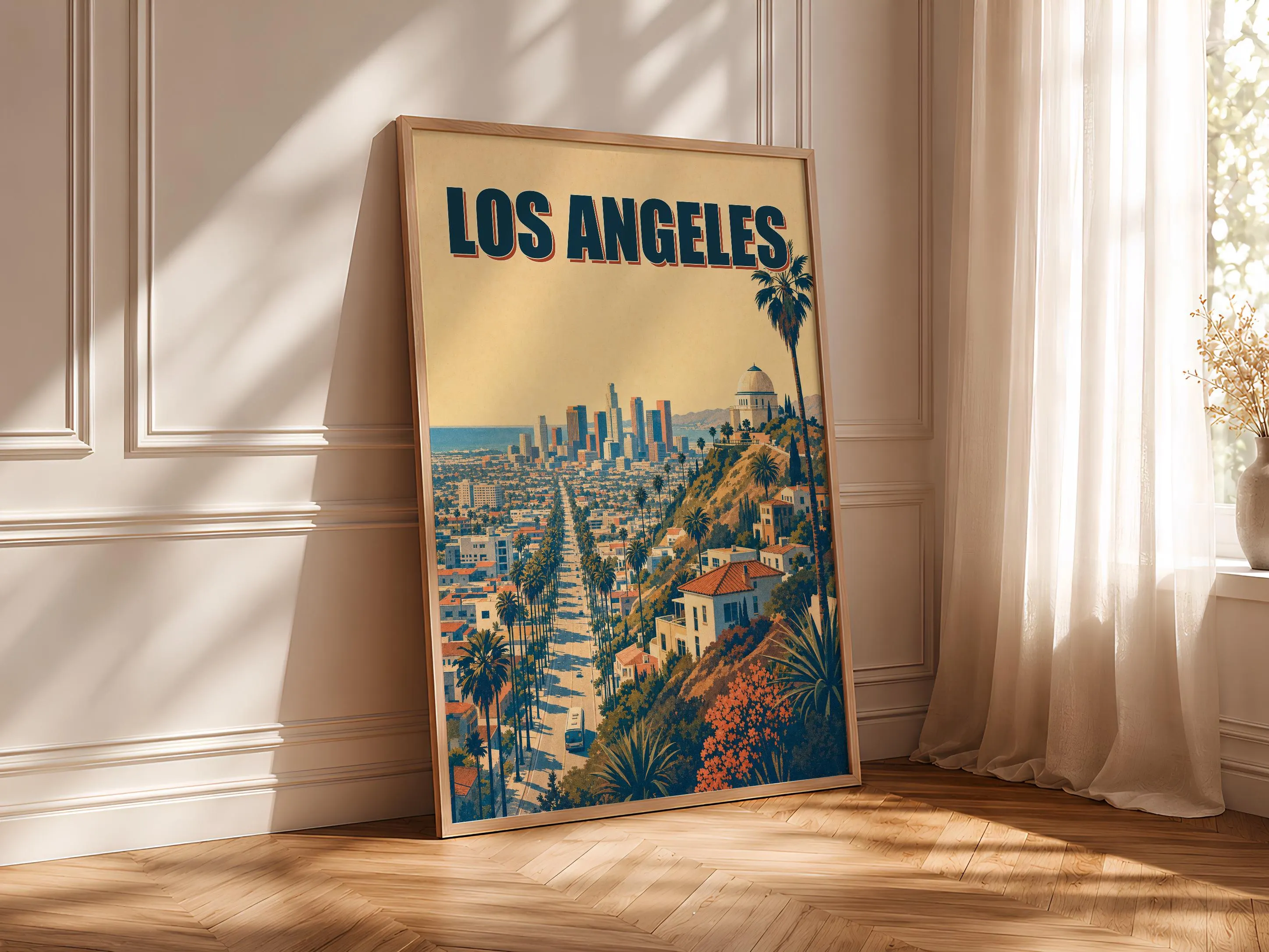 Los Angeles Travel Poster Print, Vintage Skyline Wall Art, Bold Typography Poster, City Name Wall Decor, Housewarming Gift – Calm Wall Art by Artsify thumbnail 4