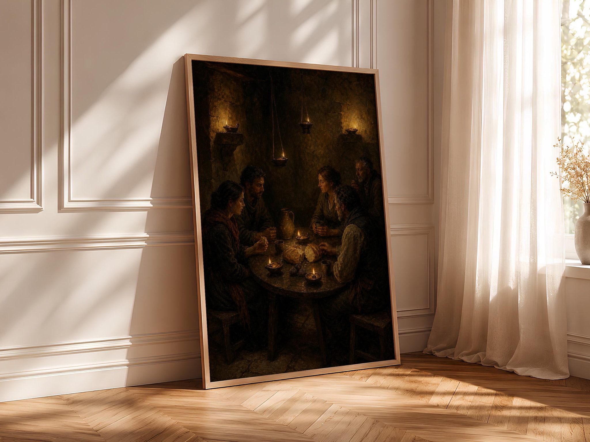 Sacred Supper Wall Art, Old Master Dining Room Painting, Warm Candlelight Print – Calm Wall Art by Artsify thumbnail 4