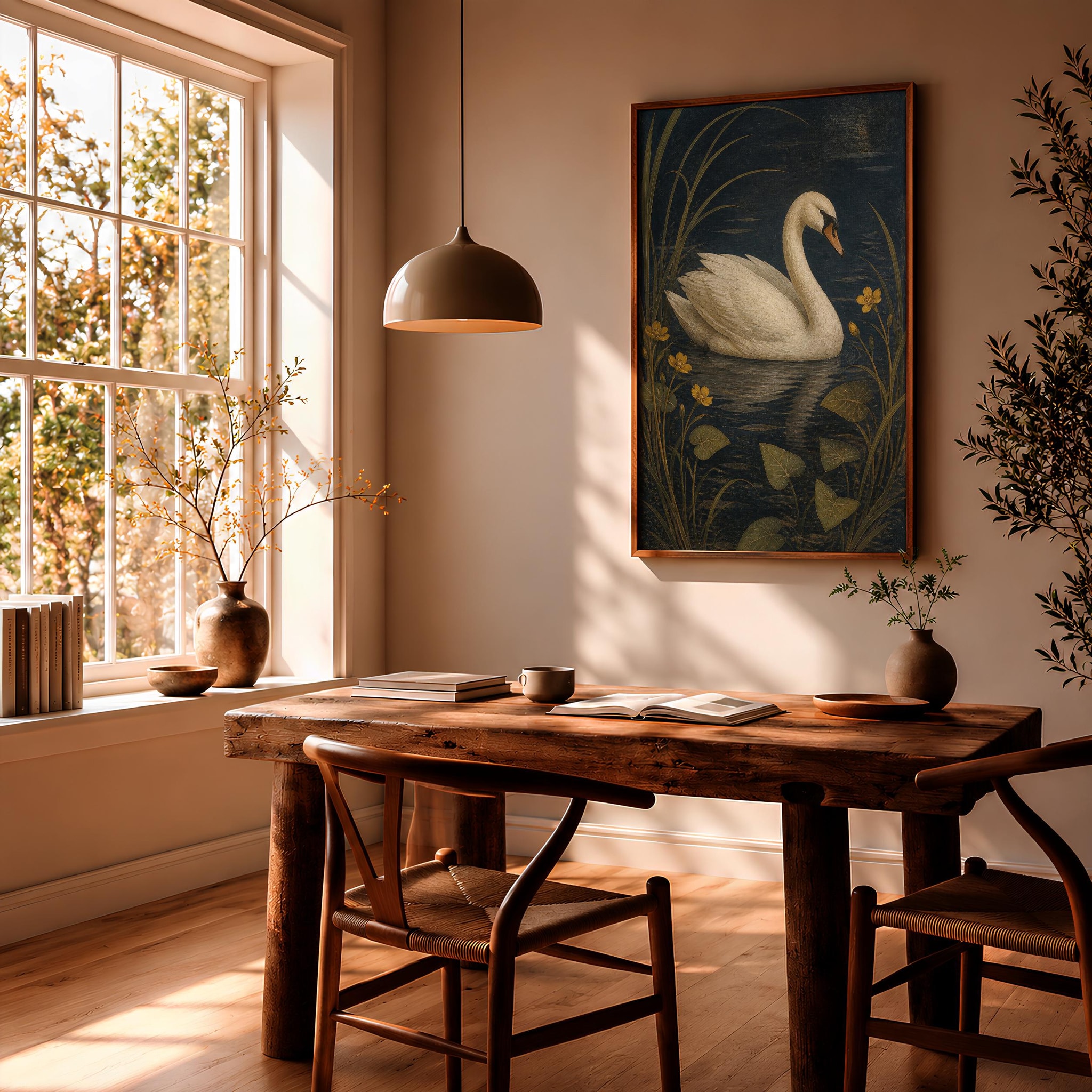 Swan Wall Art, Arts and Crafts Bird Painting, Dark Marsh Botanical Decor – Calm Wall Art by Artsify thumbnail 2
