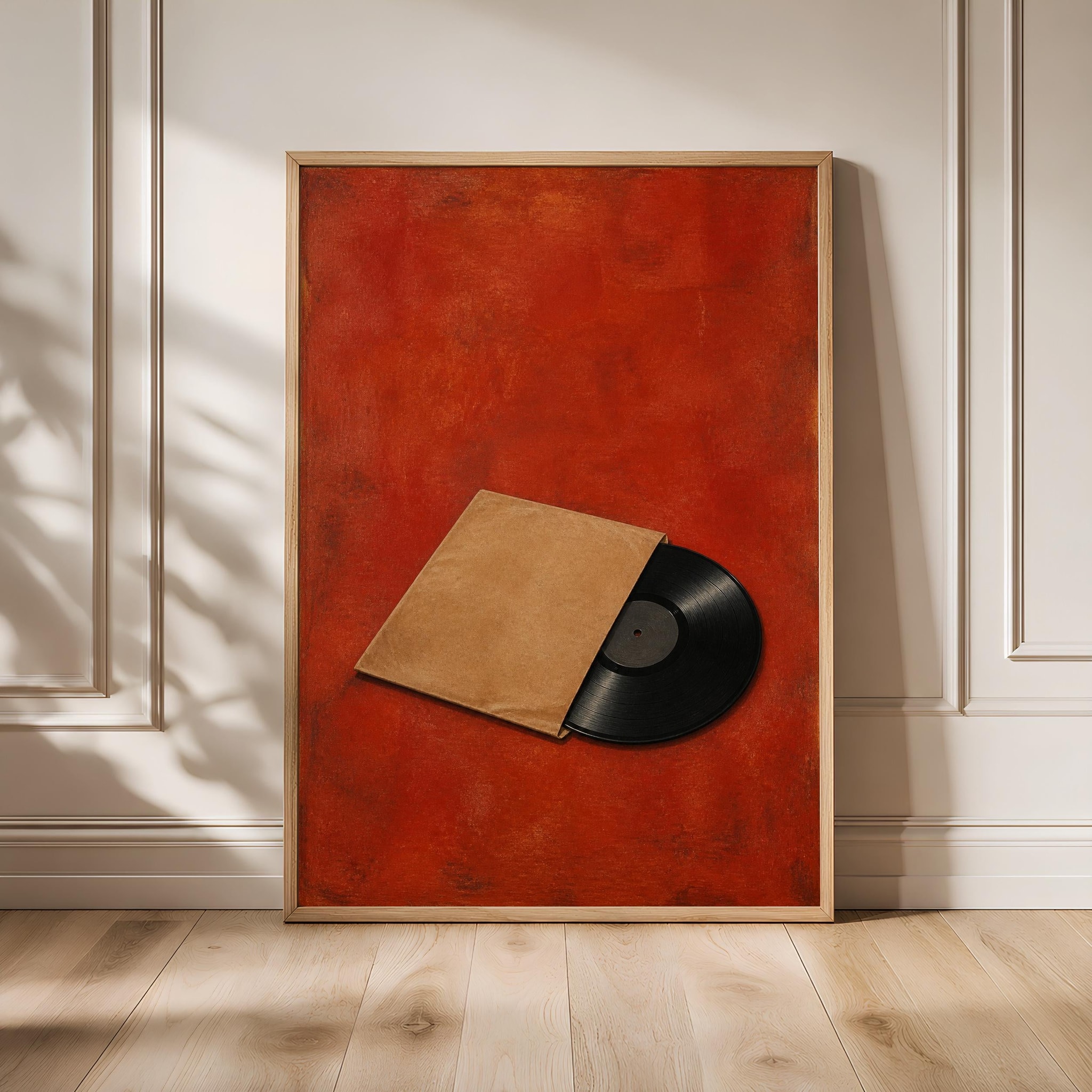 Vinyl Record Sleeve Print, Burnt Sienna Minimalist Music Art, Retro Album Poster, Housewarming Gift – Calm Wall Art by Artsify
