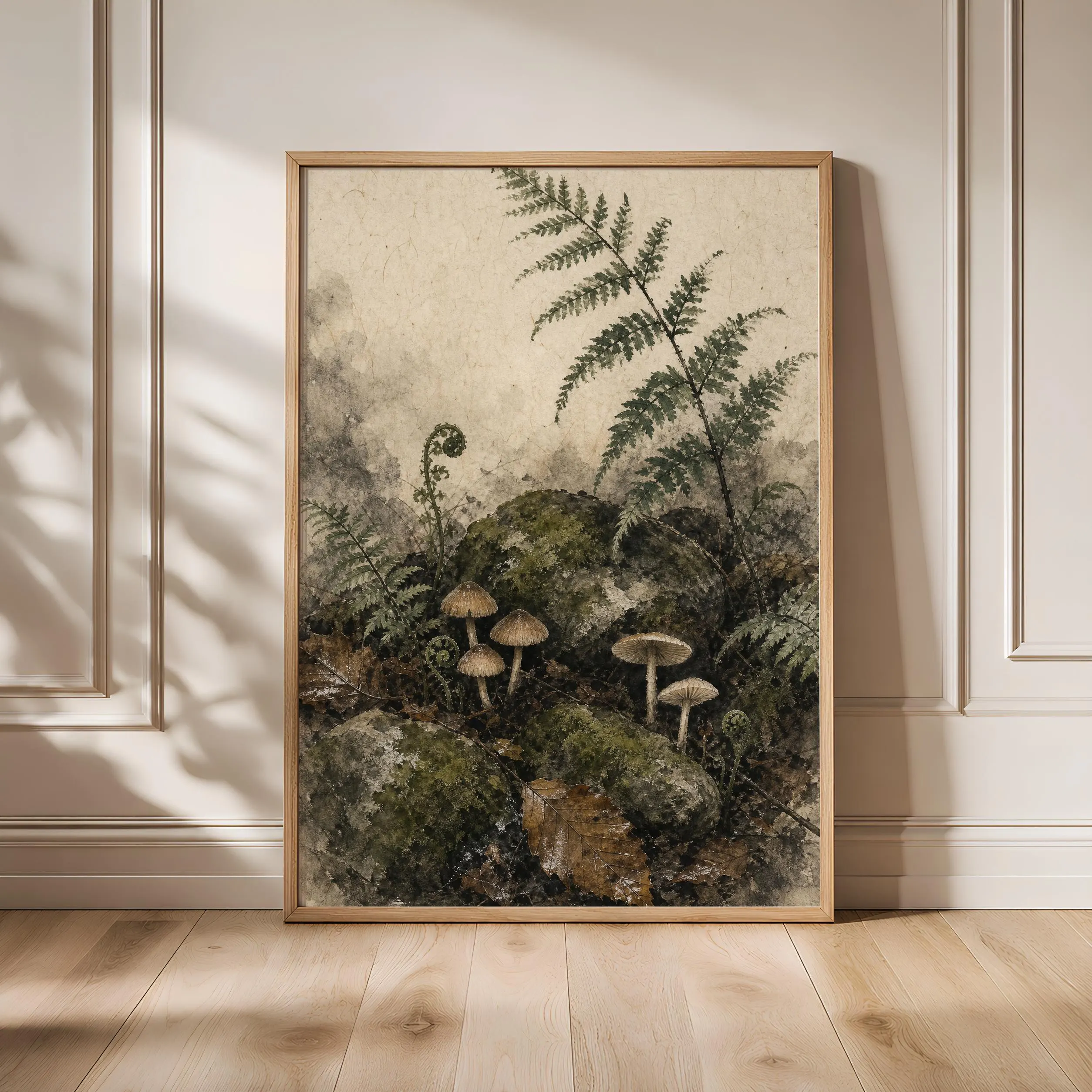 Japanese Mushroom Print, Fern Botanical Wall Art, Sumi E Woodland Poster, Cottagecore Japandi Decor, Housewarming Gift – Calm Wall Art by Artsify