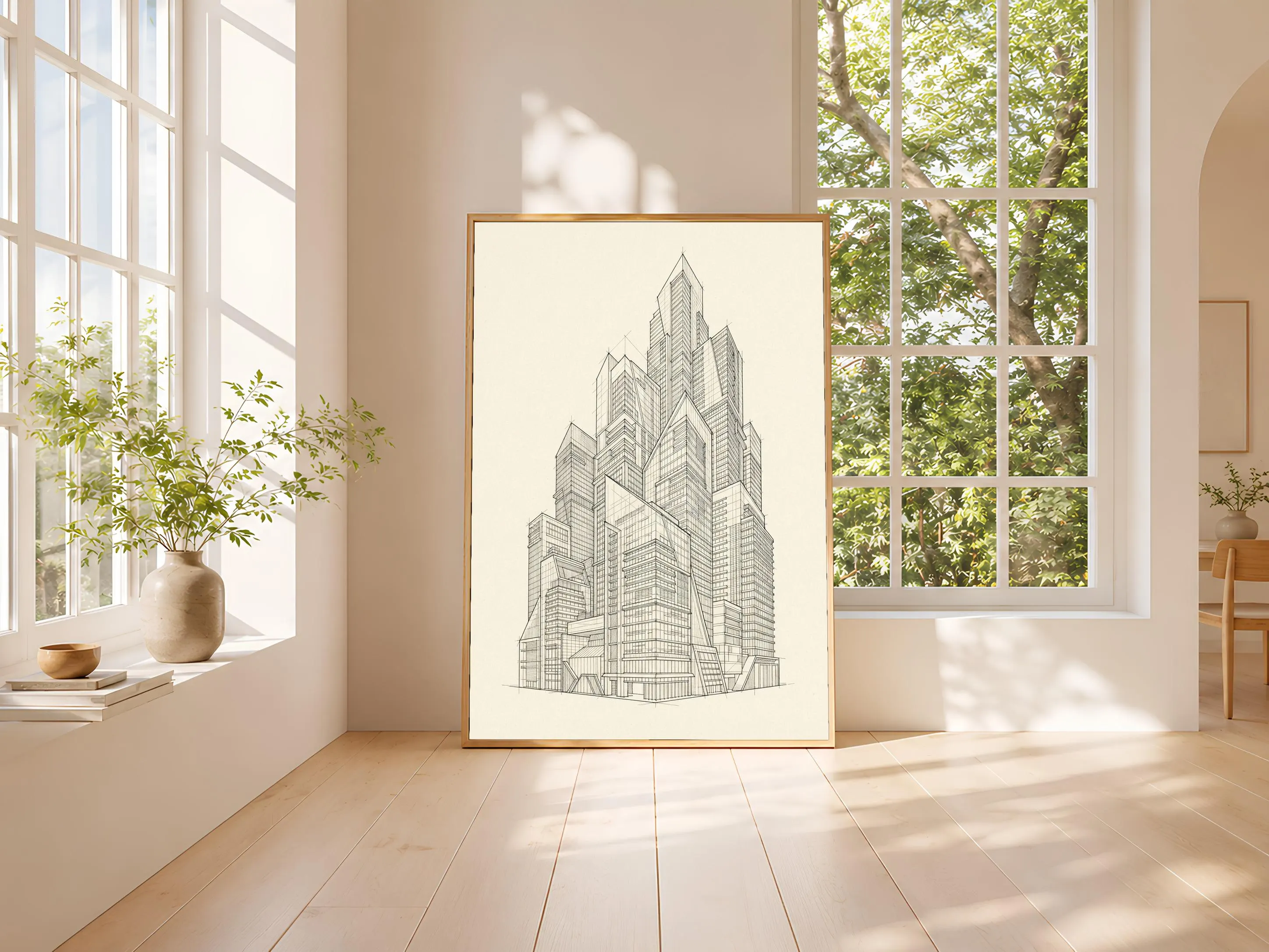 Skyscraper Line Art Print, Architectural Ink Sketch, Modern City Poster, Office Decor, Housewarming Gift – Calm Wall Art by Artsify thumbnail 3