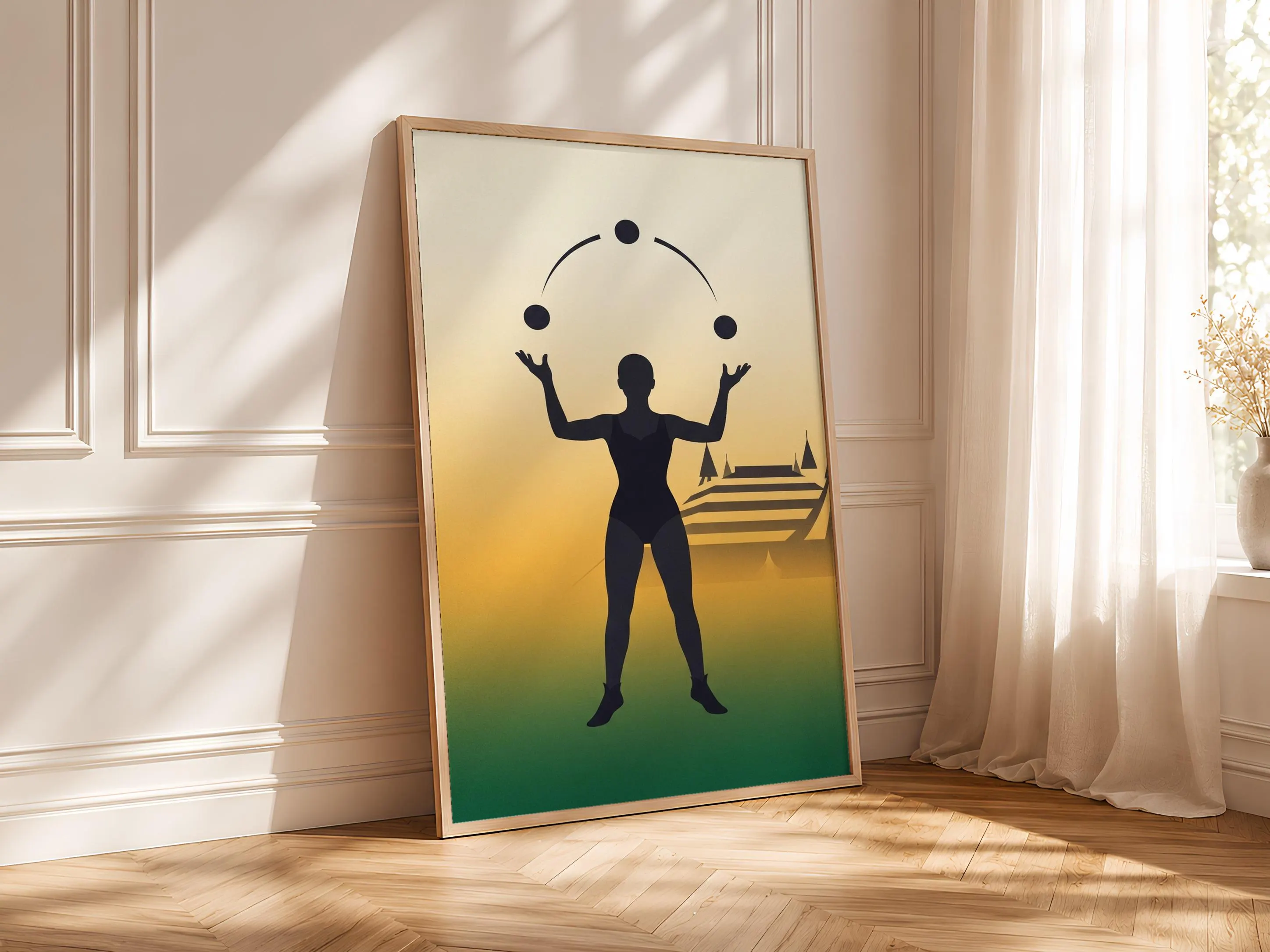 Circus Juggler Print, Retro Big Top Poster, Forest Green Wall Art, Playroom Decor, Housewarming Gift – Calm Wall Art by Artsify thumbnail 4