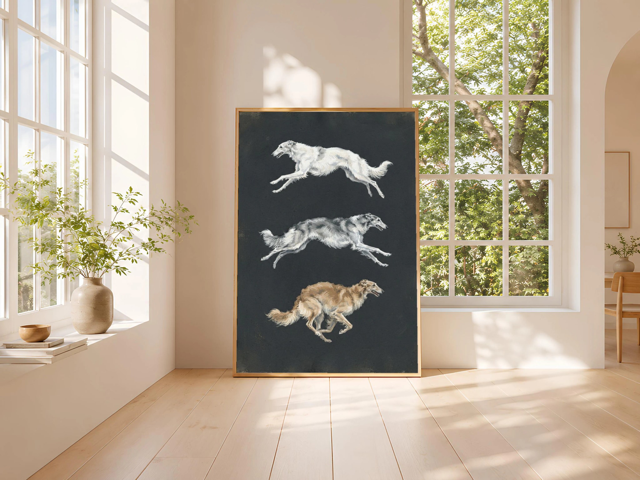Borzoi Wall Art, Charcoal Minimalist Dog Painting, Vintage Sighthound Print, Housewarming Gift – Calm Wall Art by Artsify thumbnail 3