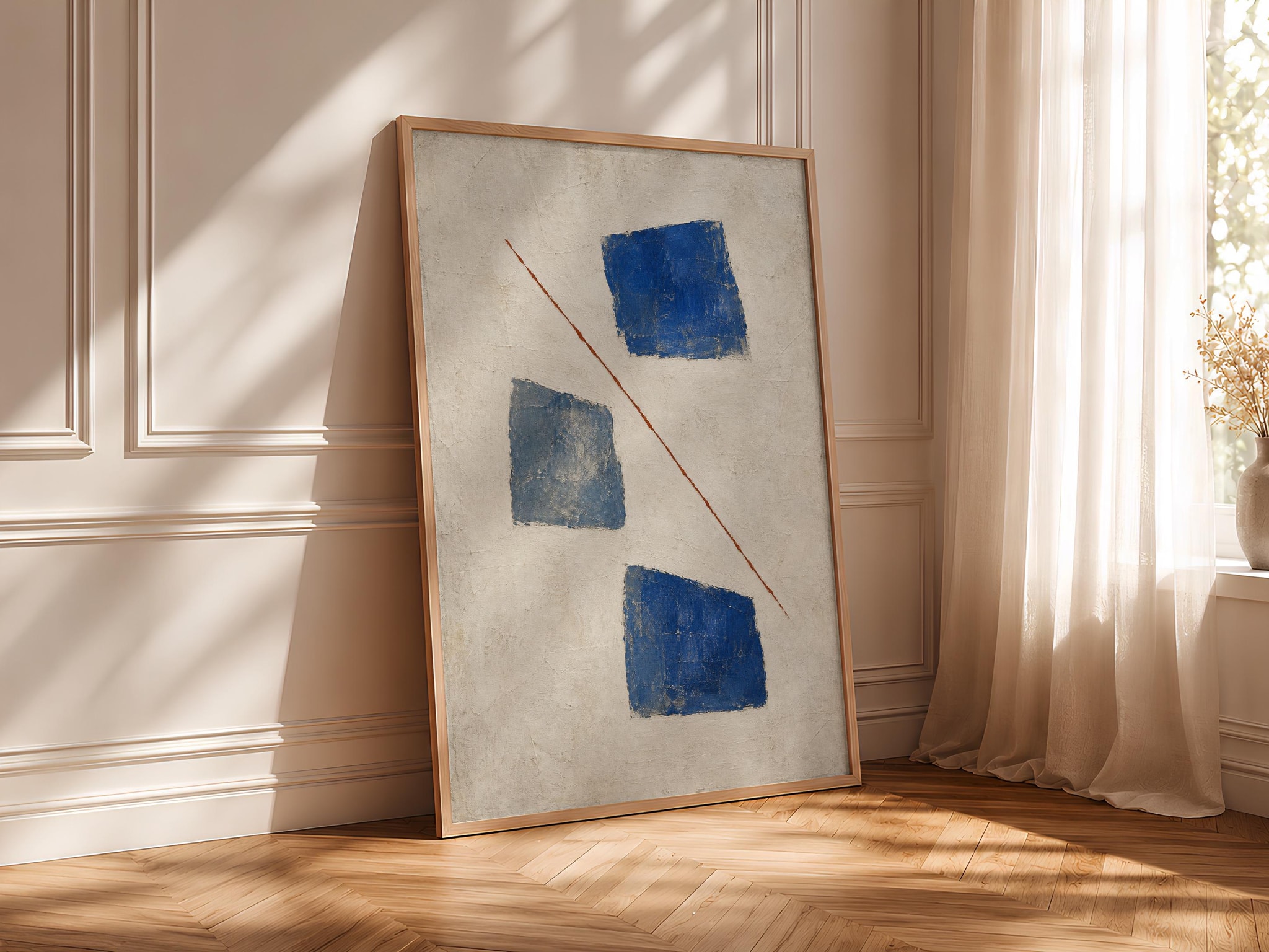 Cobalt Blocks Wall Art, Mid Century Modernist Abstract Print – Calm Wall Art by Artsify thumbnail 4