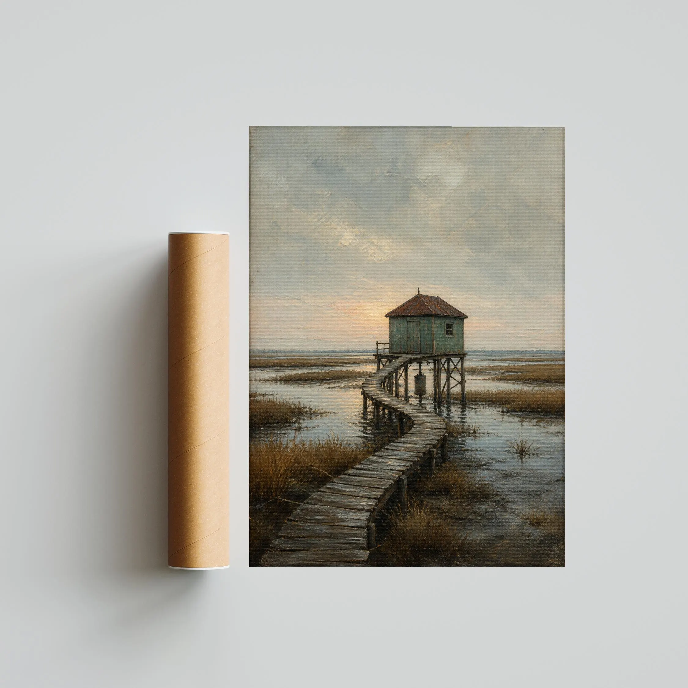Tidal Observation Hut Print, Coastal Wall Art, Vintage Nautical Poster, Moody Seascape Decor, Housewarming Gift – Calm Wall Art by Artsify thumbnail 5