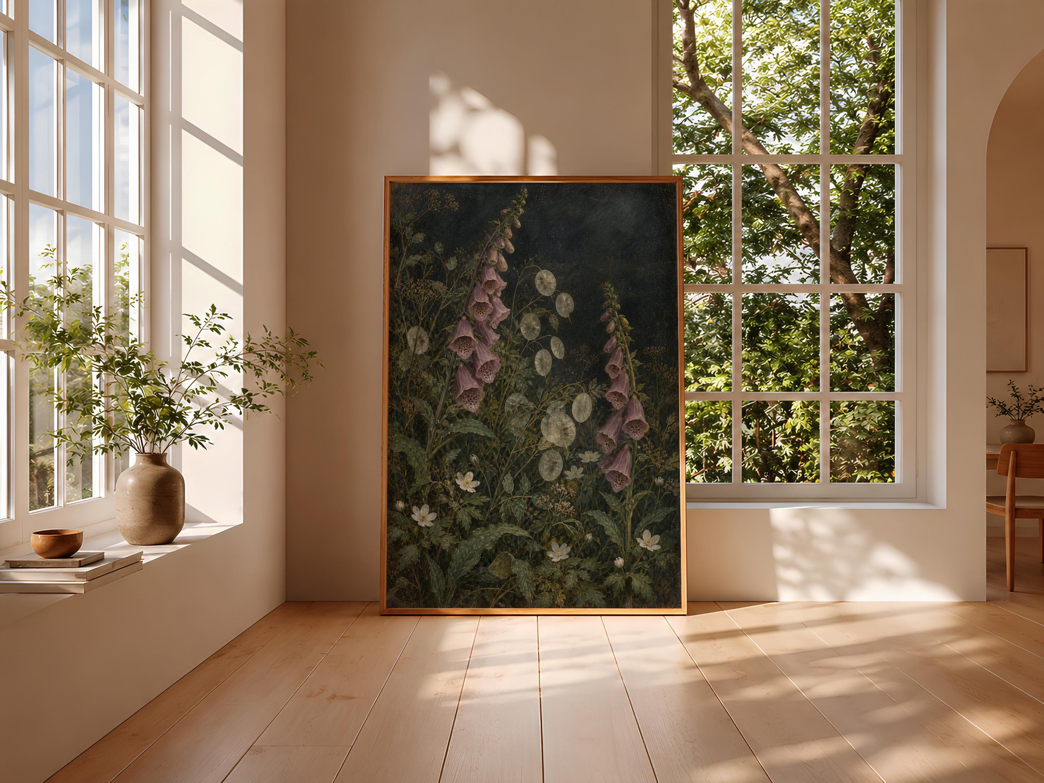 Foxglove and Honesty Wall Art, Moody Night Garden Oil Painting, Dark Academia Decor – Calm Wall Art by Artsify thumbnail 3