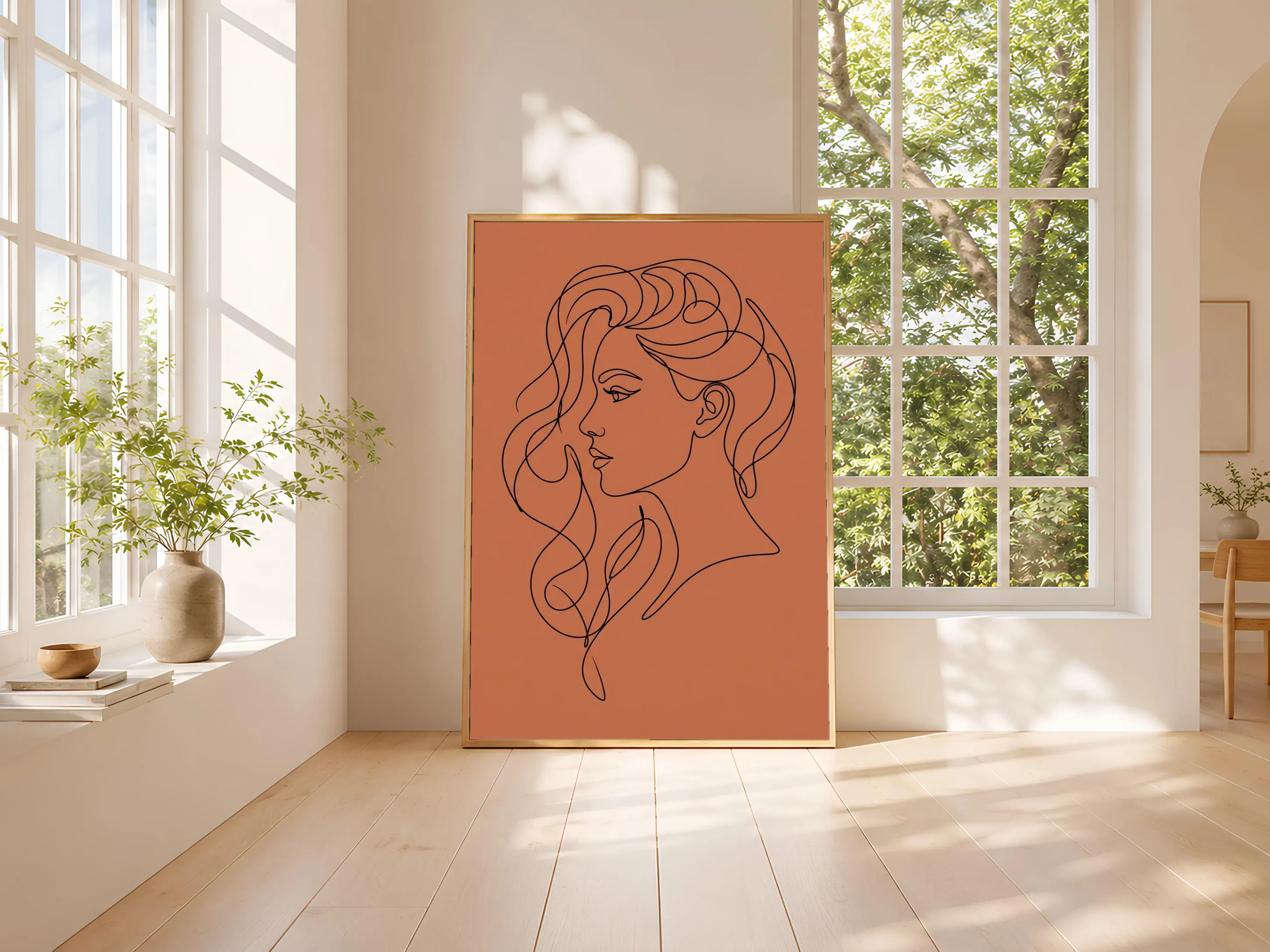 Line Art Face Print, Minimalist One Line Portrait Poster, Terracotta Wall Art, Modern Art Gift – Calm Wall Art by Artsify thumbnail 3