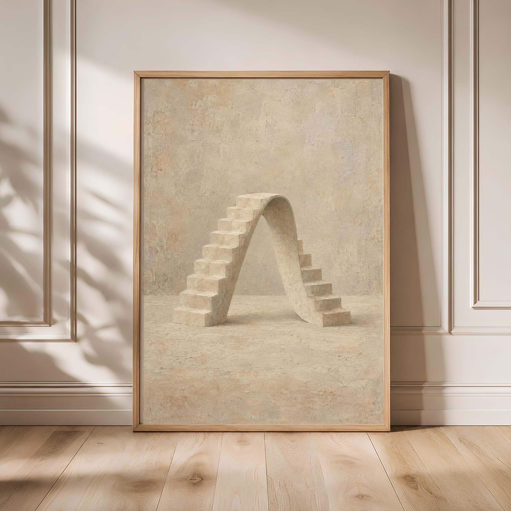 Returning Staircase Wall Art, Minimal Surreal Architecture Poster – Calm Wall Art by Artsify