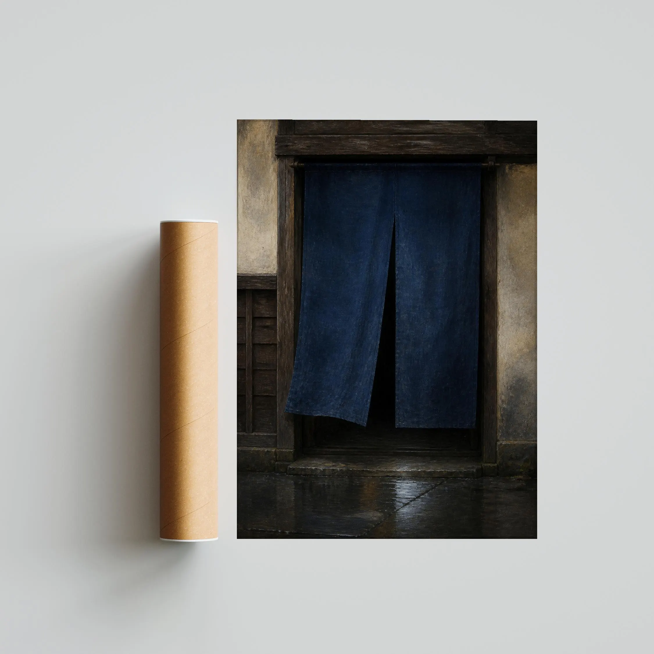 Noren Curtain Wall Art, Japanese Doorway Painting, Moody Indigo Rain Decor Print – Calm Wall Art by Artsify thumbnail 5