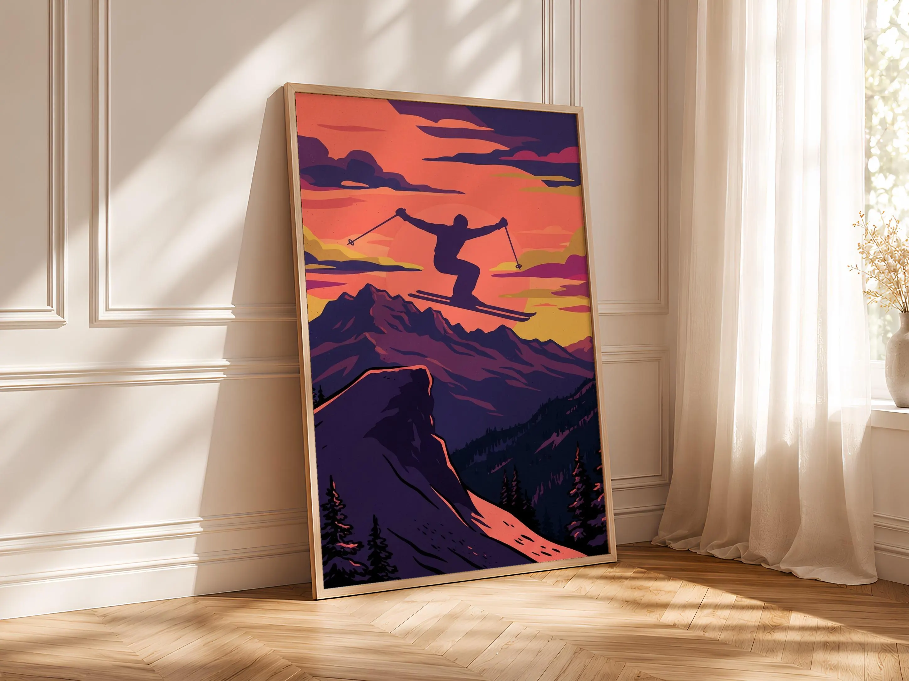 Ski Jump Print, Alpine WPA Travel Poster, Coral Purple Wall Art, Bedroom Decor, Housewarming Gift – Calm Wall Art by Artsify thumbnail 4